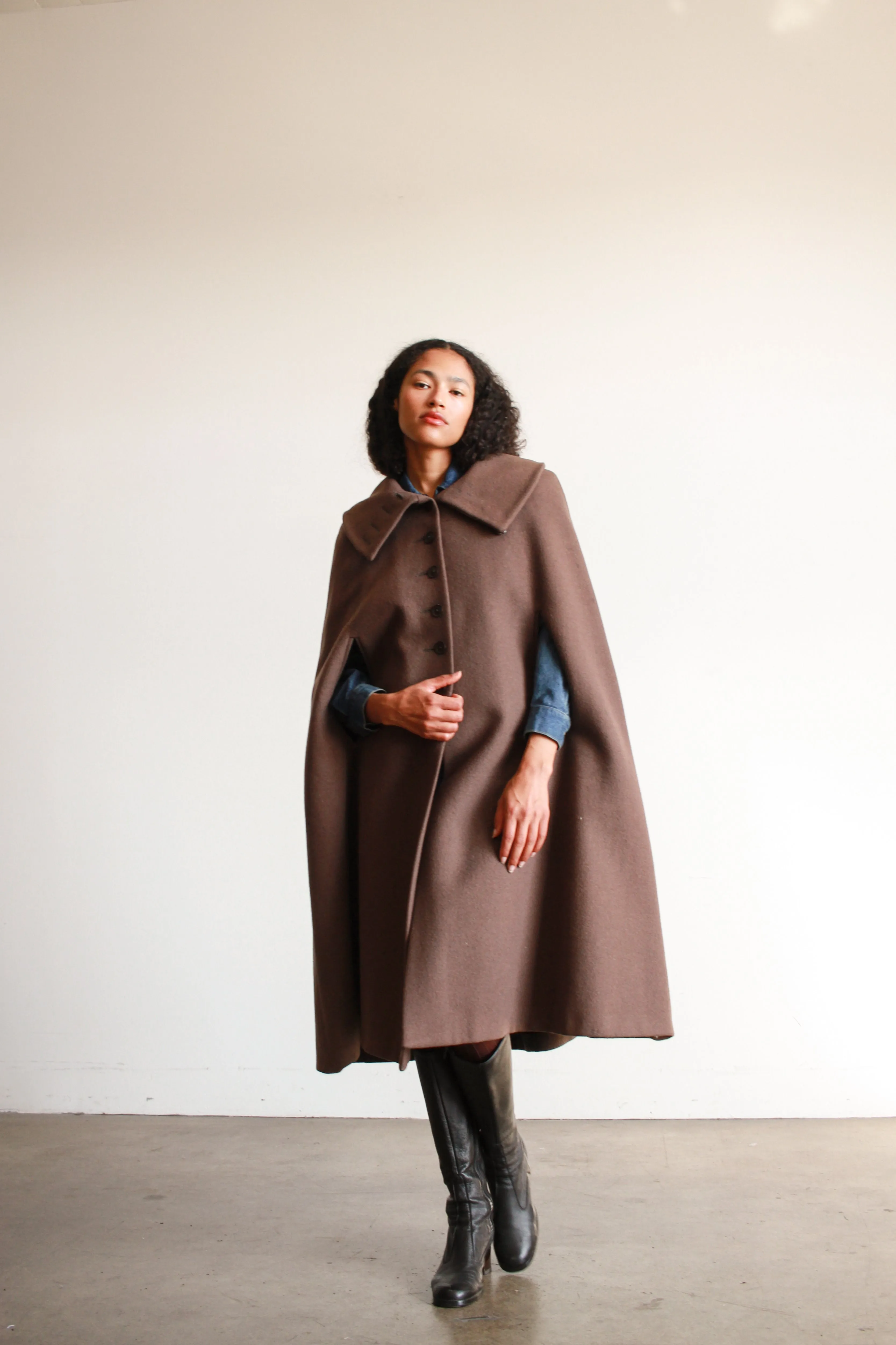 1970s Biba Mocha Felt Wool Cape