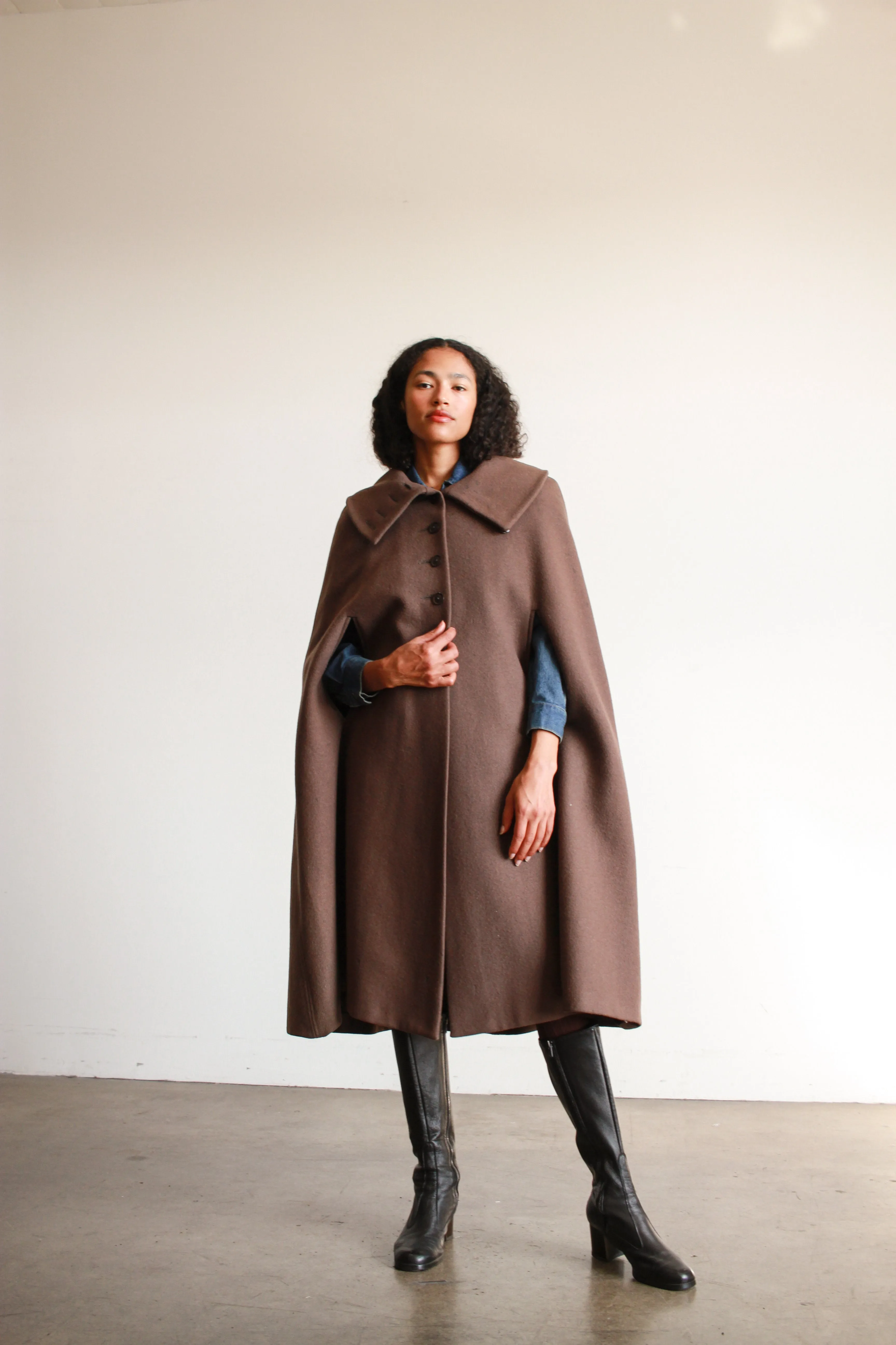 1970s Biba Mocha Felt Wool Cape