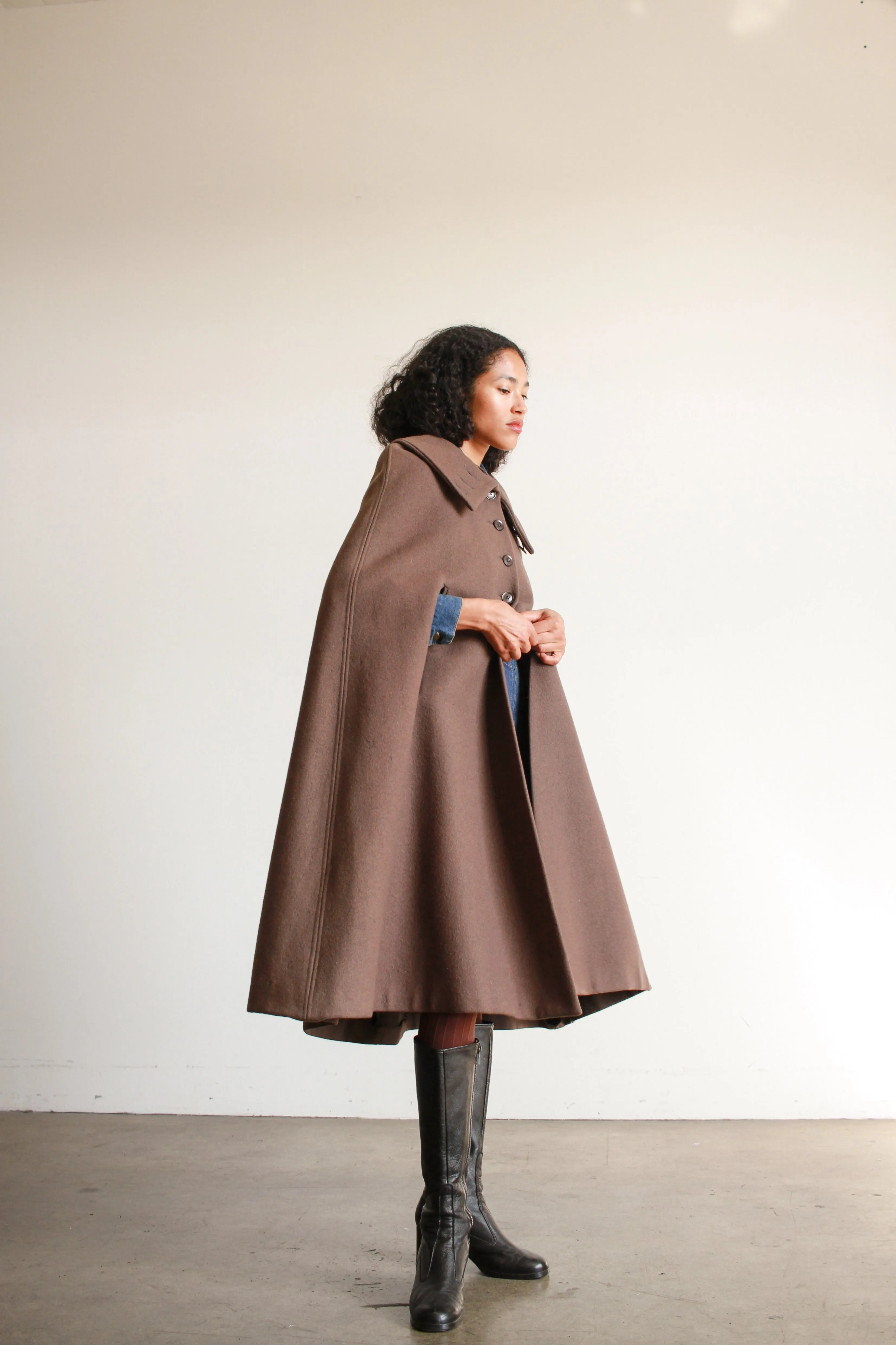 1970s Biba Mocha Felt Wool Cape