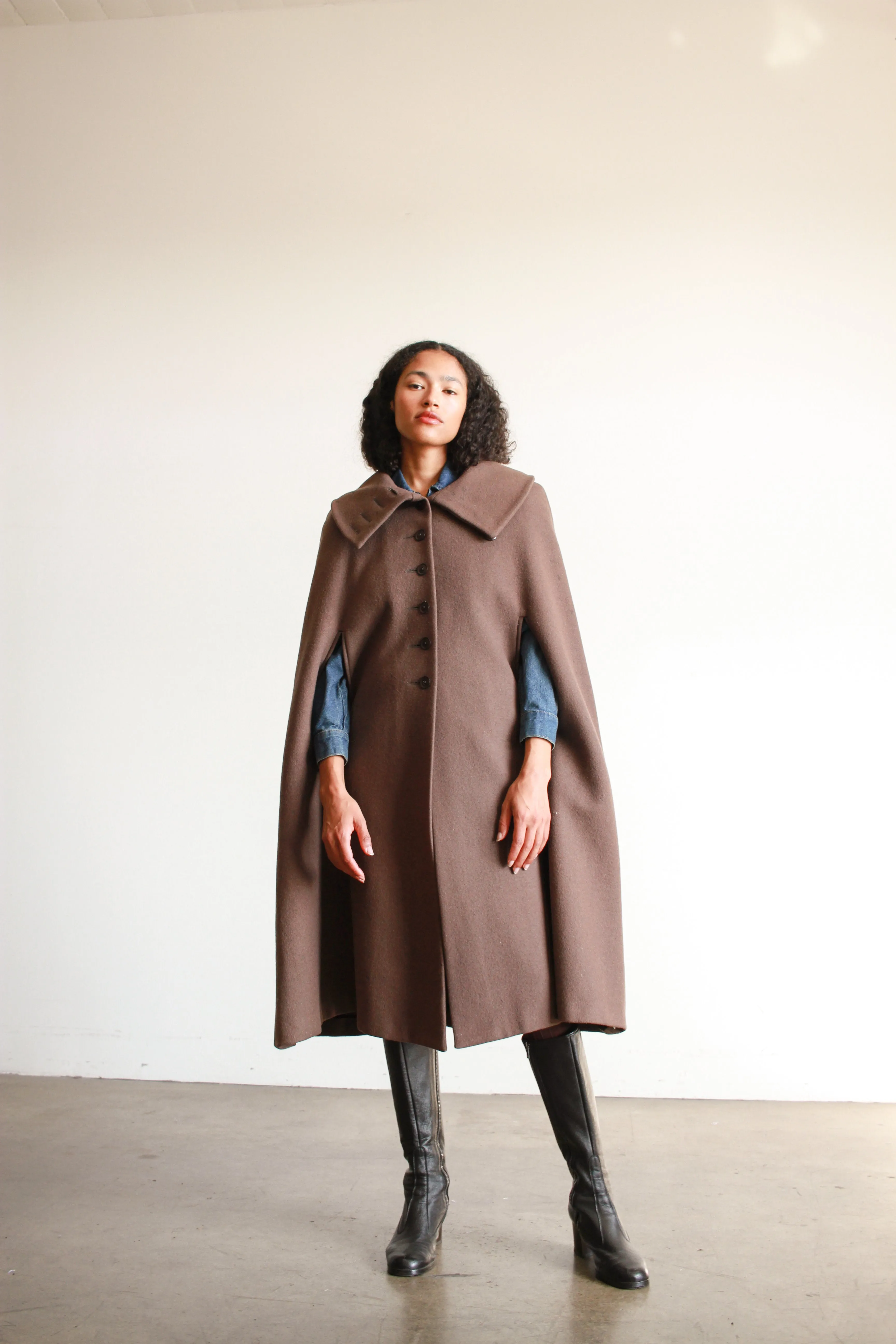 1970s Biba Mocha Felt Wool Cape