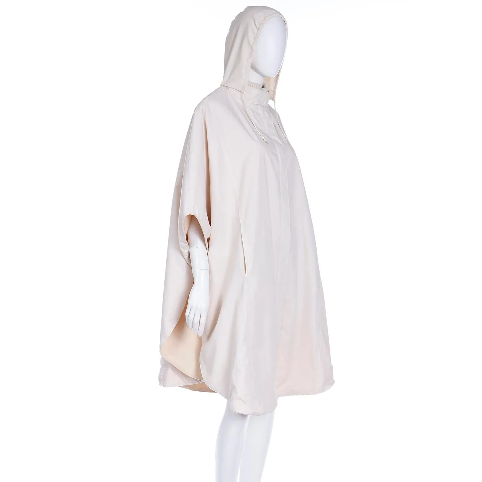 1980s Reversible Ivory Cream Cape With Optional Sleeves & Hood