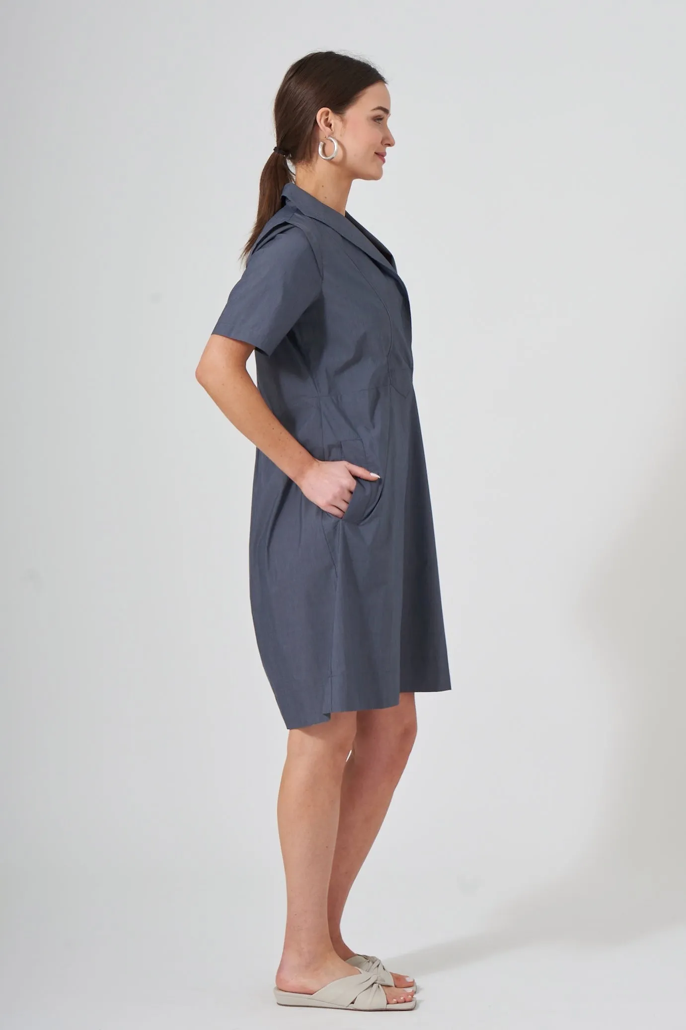 38" Short Sleeve Collared Pullover Dress