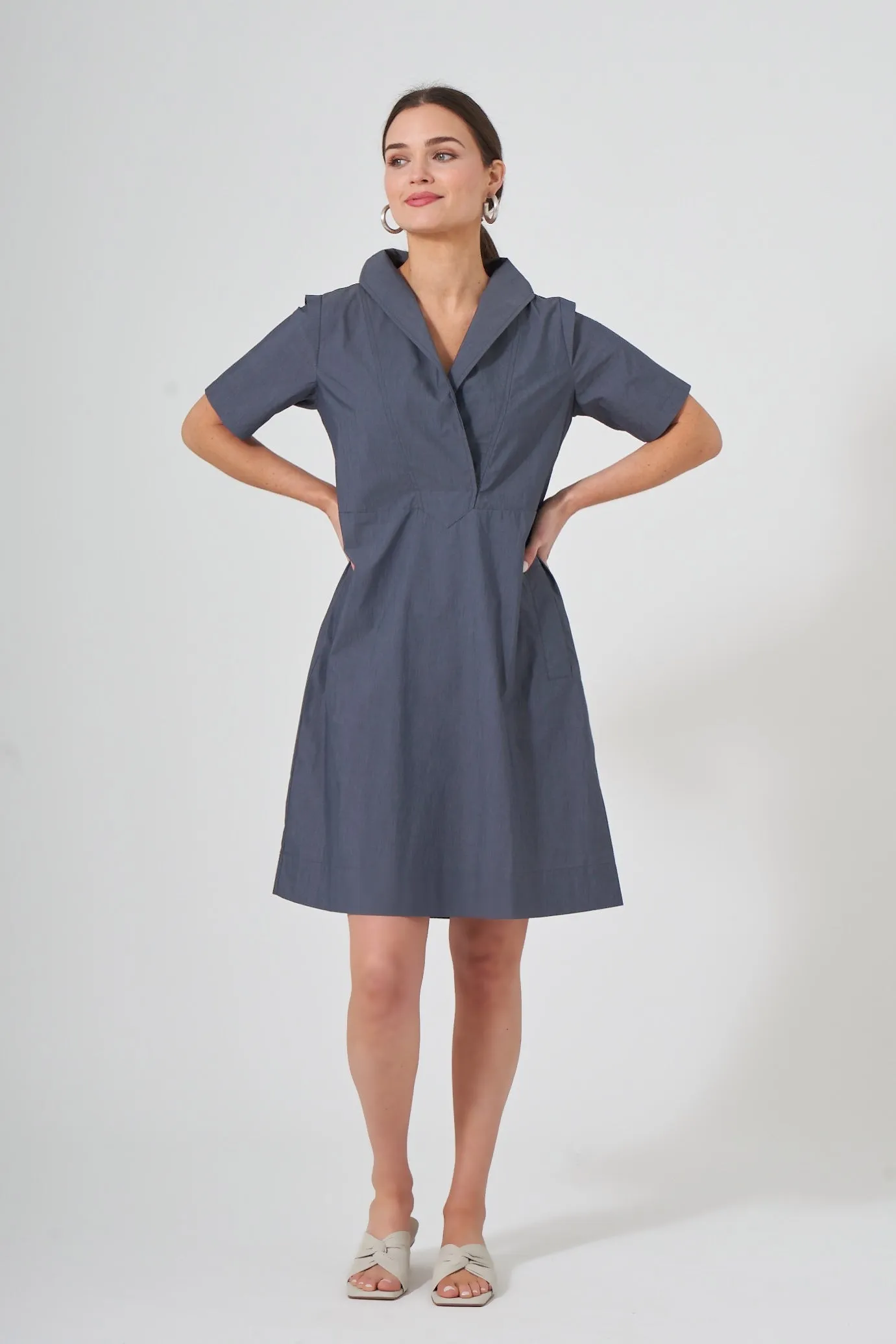 38" Short Sleeve Collared Pullover Dress