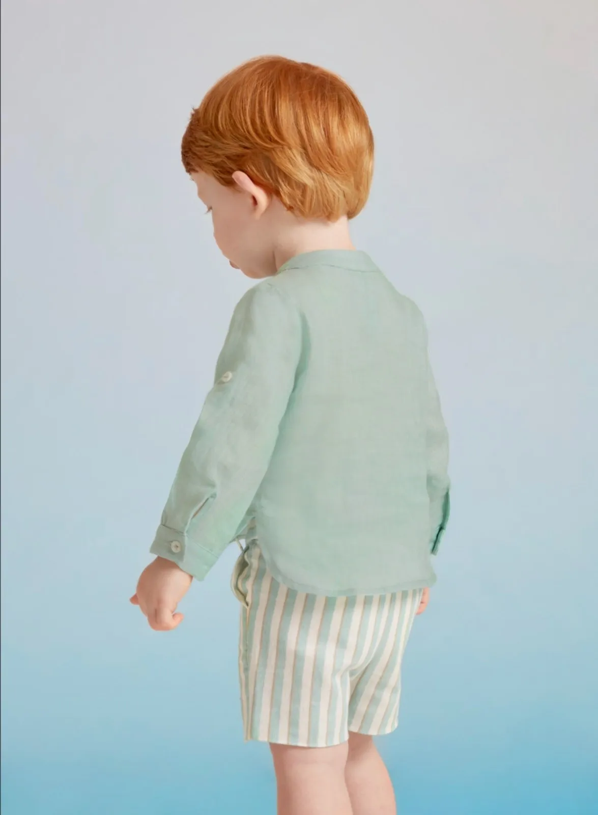 Abel & Lula Baby & Toddler BOYS Mint Striped Linen Shirt & Shorts Set