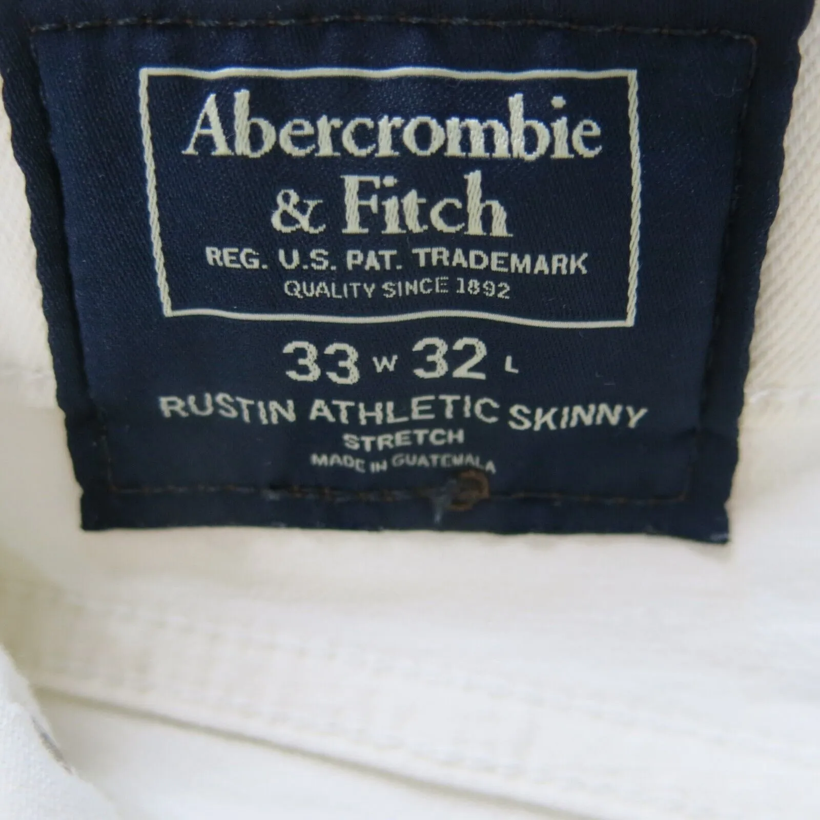 Abercrombie & Fitch Jeans Mens W33XL32 White Skinny Leg Stretch Lightweight