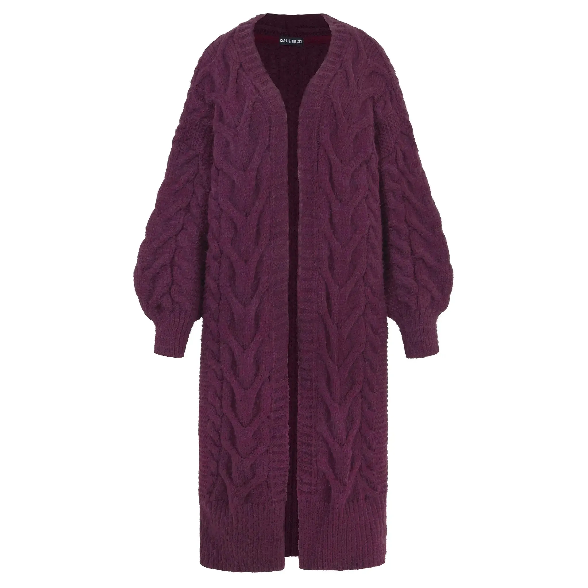 Alex Cable Oversized Balloon Sleeve Maxi Cardigan - Burgundy