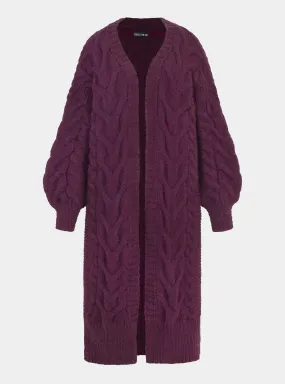 Alex Cable Oversized Balloon Sleeve Maxi Cardigan - Burgundy