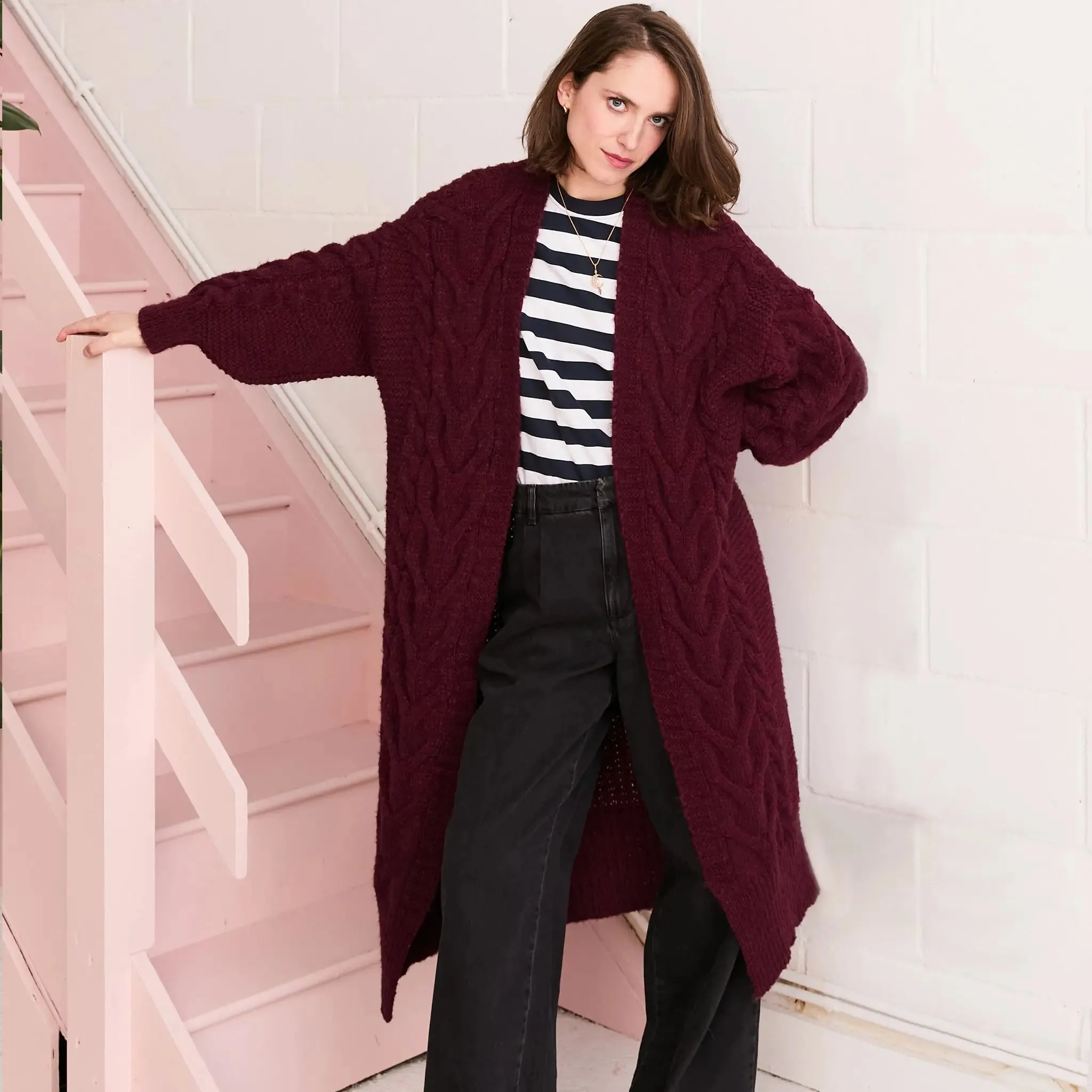 Alex Cable Oversized Balloon Sleeve Maxi Cardigan - Burgundy