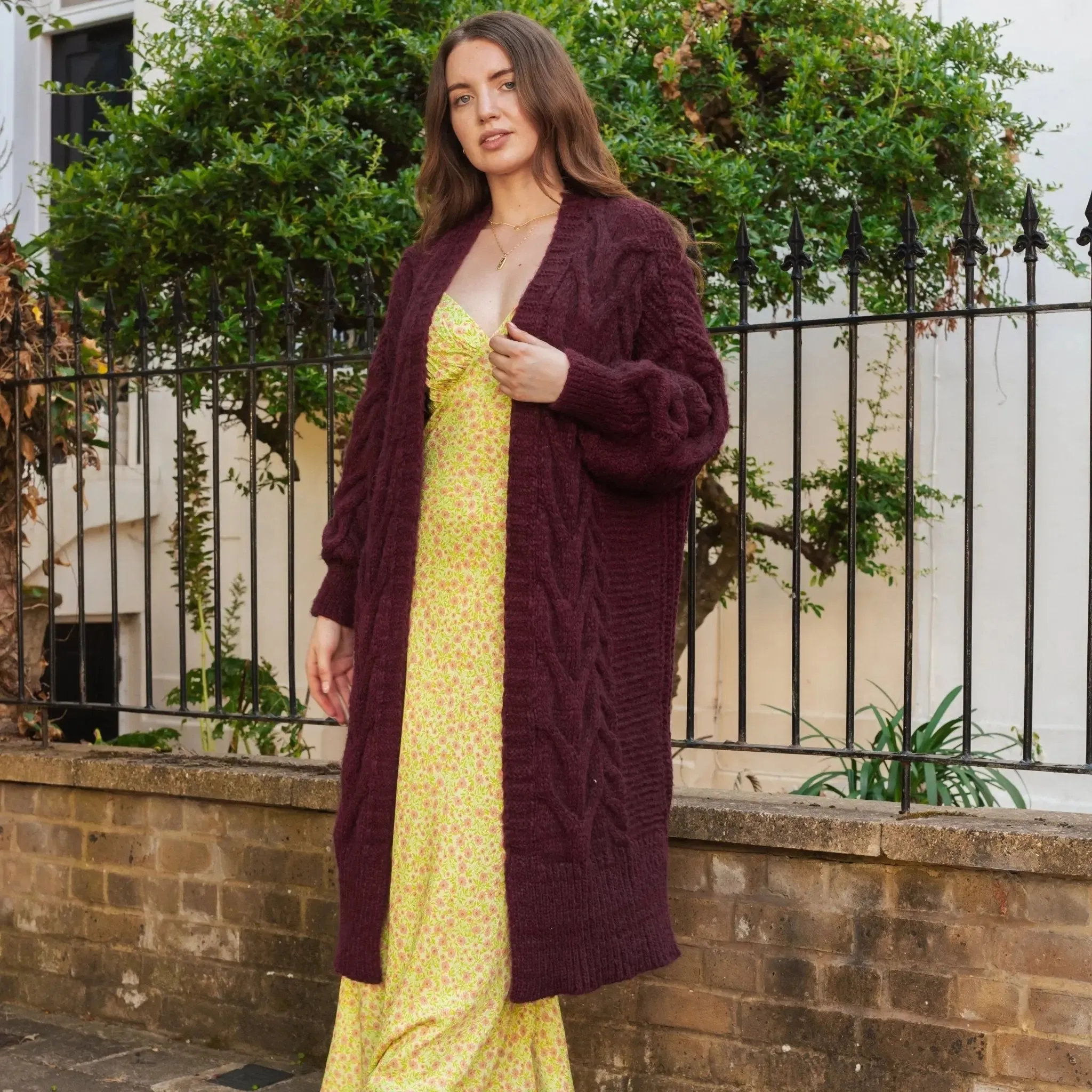 Alex Cable Oversized Balloon Sleeve Maxi Cardigan - Burgundy