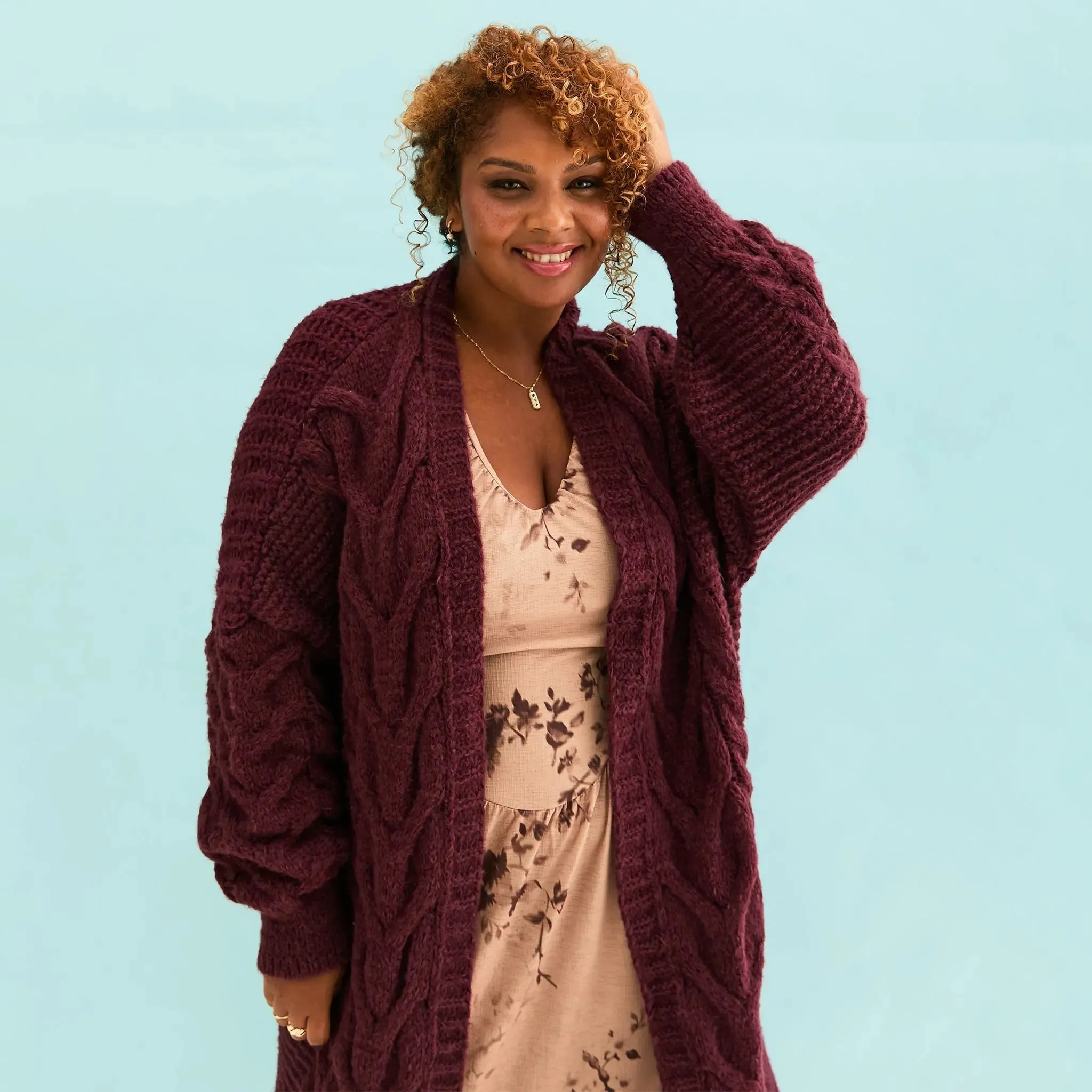 Alex Cable Oversized Balloon Sleeve Maxi Cardigan - Burgundy