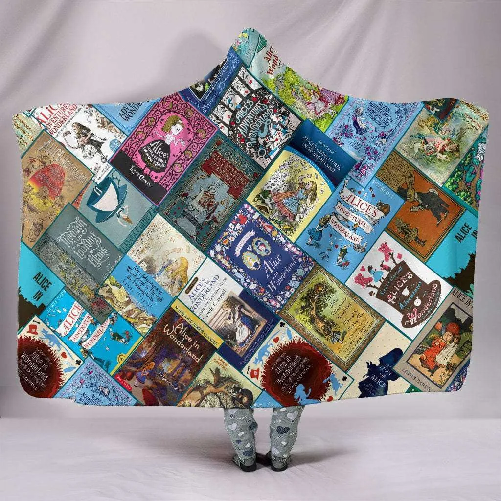 Alice In Wonderland Book Covers Hooded Blanket