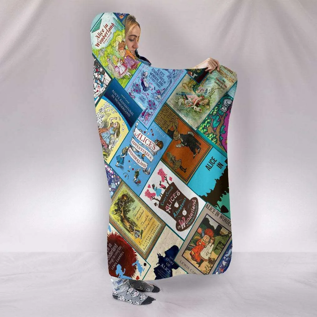 Alice In Wonderland Book Covers Hooded Blanket