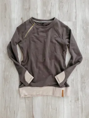 Ampersand Kid’s Side Zip Pullover, Charcoal & Dusty Mauve