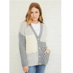 Aran Patchwork Cardigan - 3 Colour Feather Grey/Ocean Grey/Classic Aran