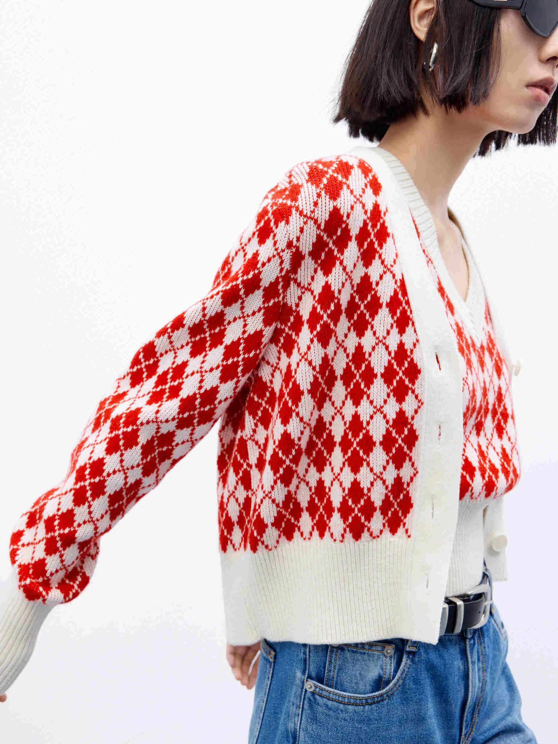 Argyle Check Knit Cardigan