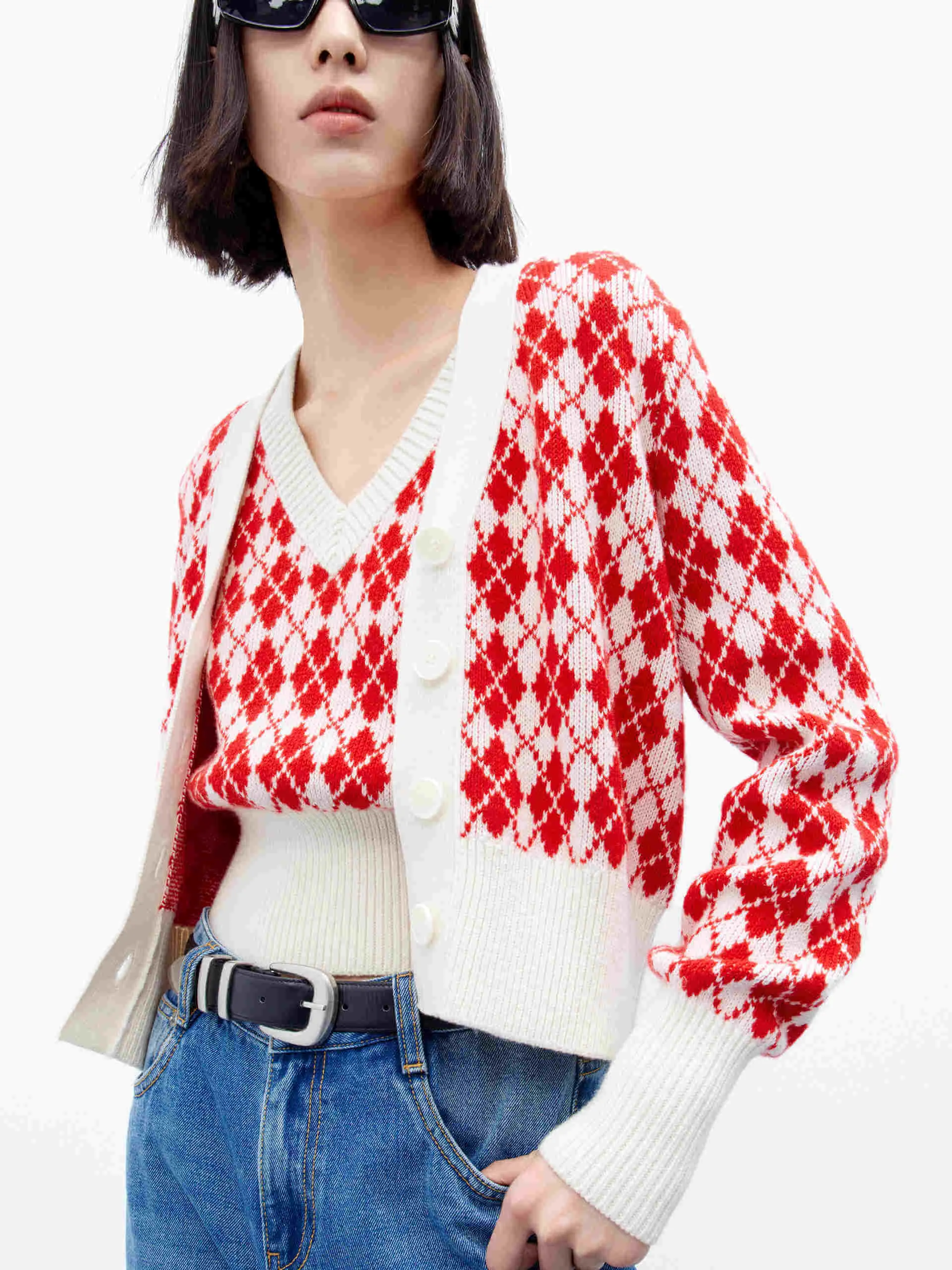 Argyle Check Knit Cardigan