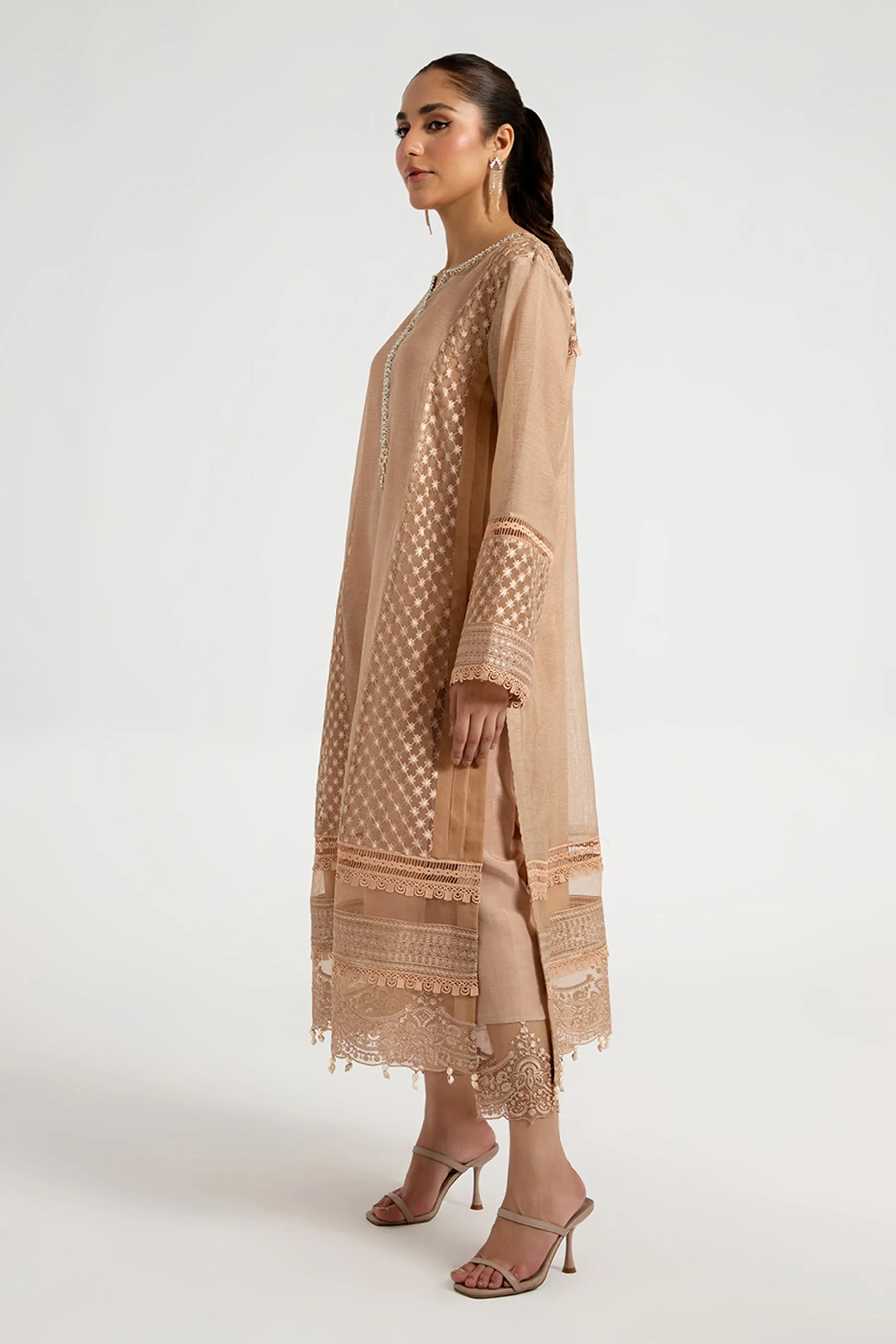 Arif Ashraf - Tan - Beige - Cotton Net and Raw Silk - 3 Piece