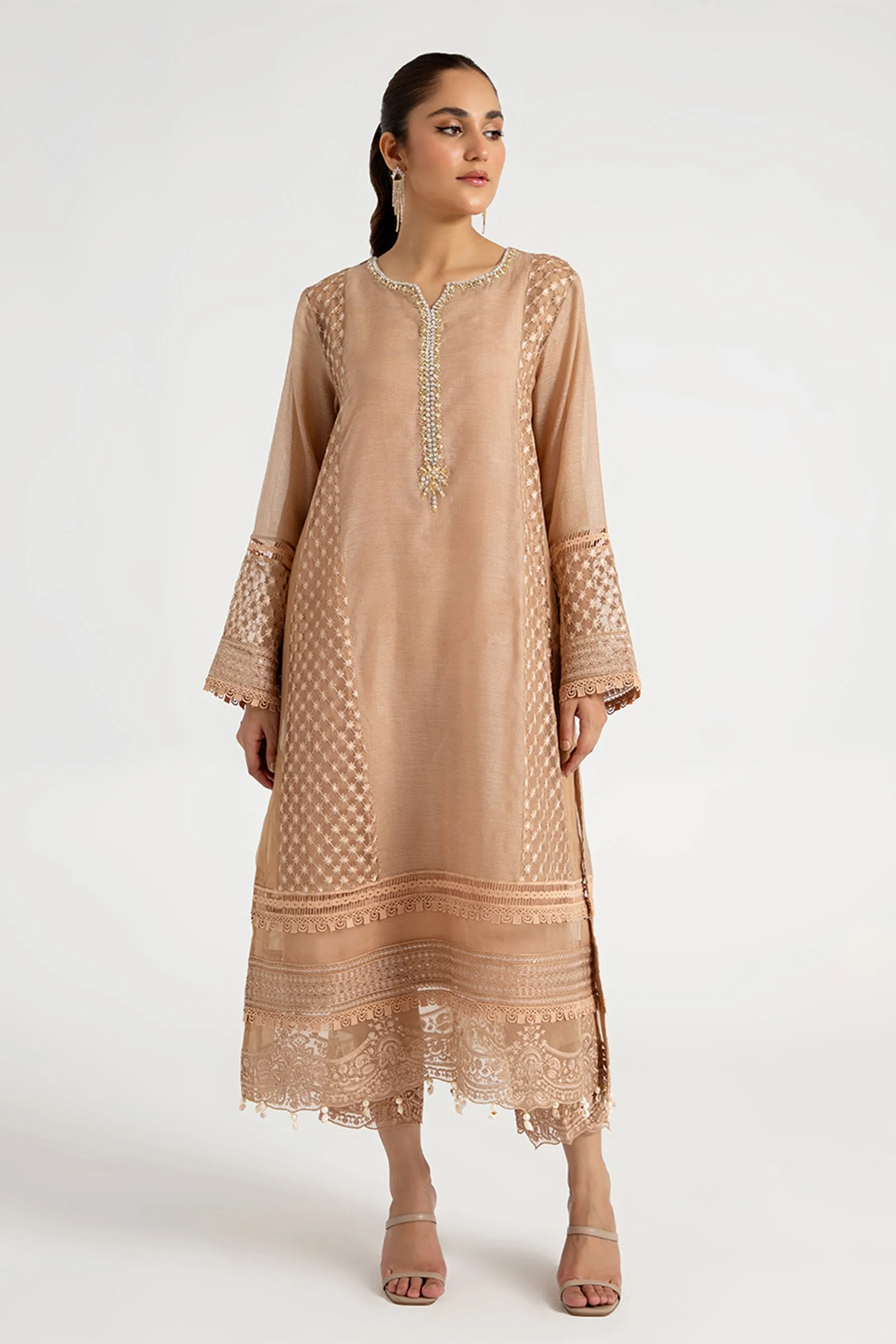 Arif Ashraf - Tan - Beige - Cotton Net and Raw Silk - 3 Piece