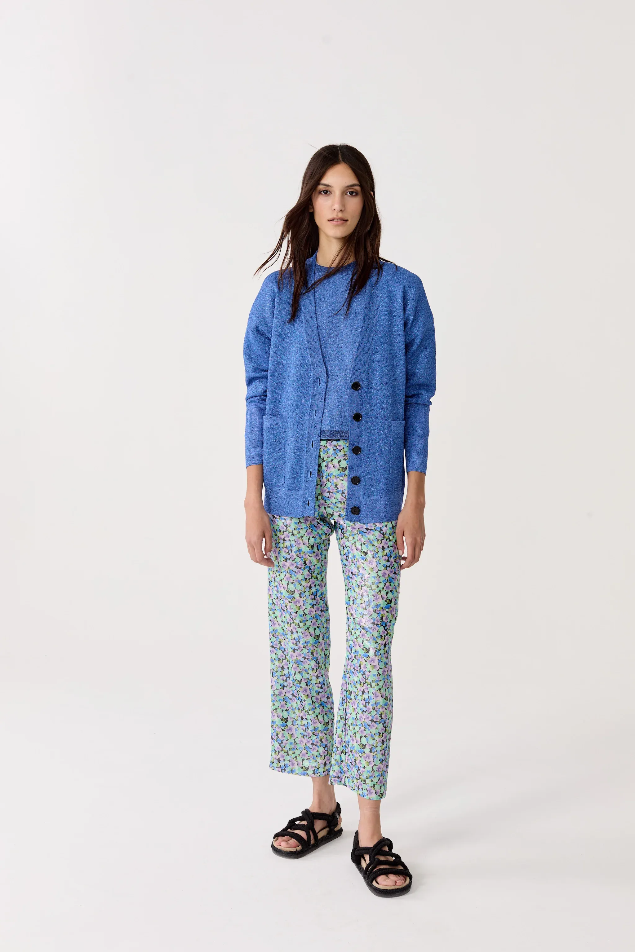 Aspen Lurex Cardigan - Lanh Blue