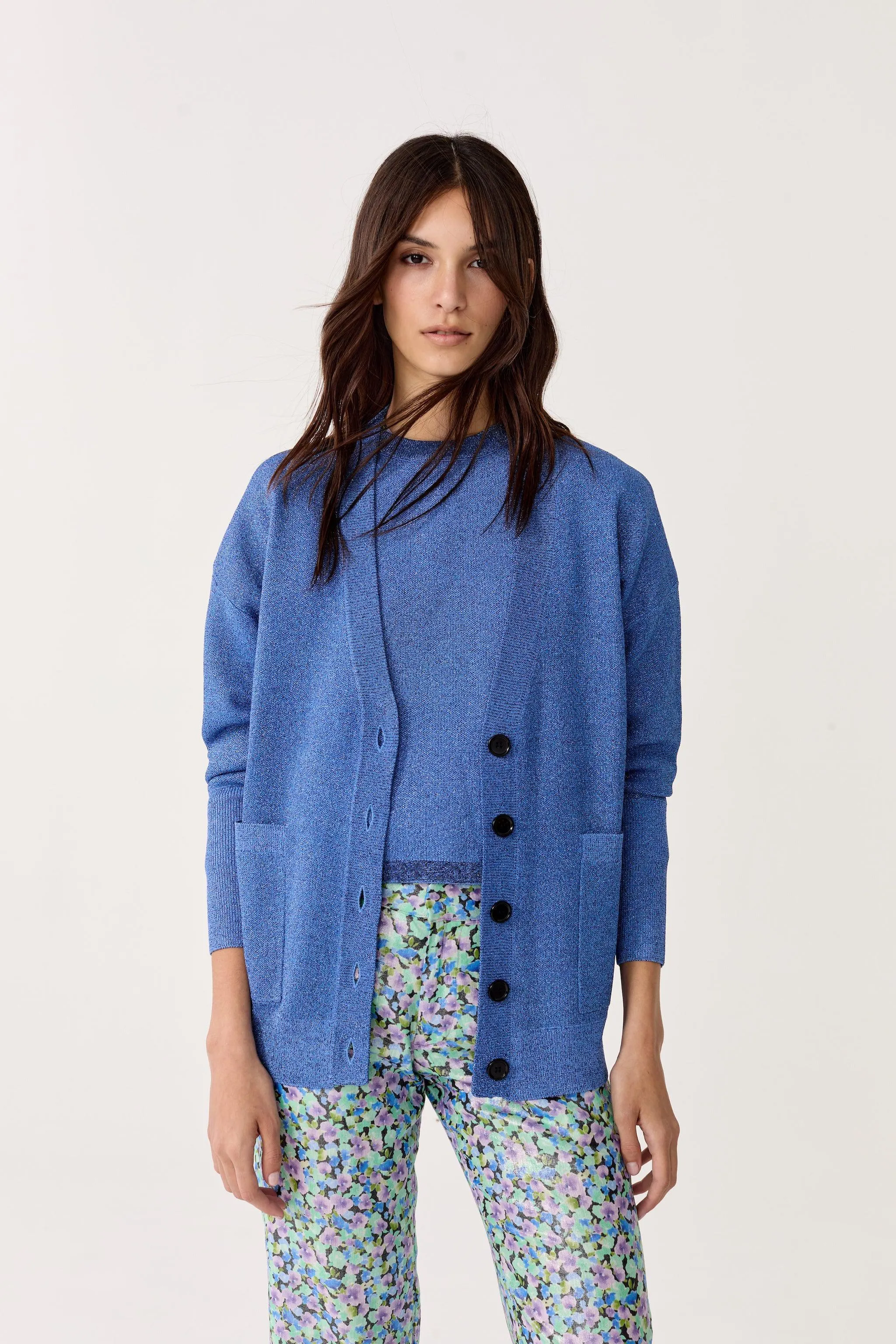 Aspen Lurex Cardigan - Lanh Blue