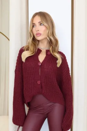 Aubrey burgundy cable knit button up cardigan