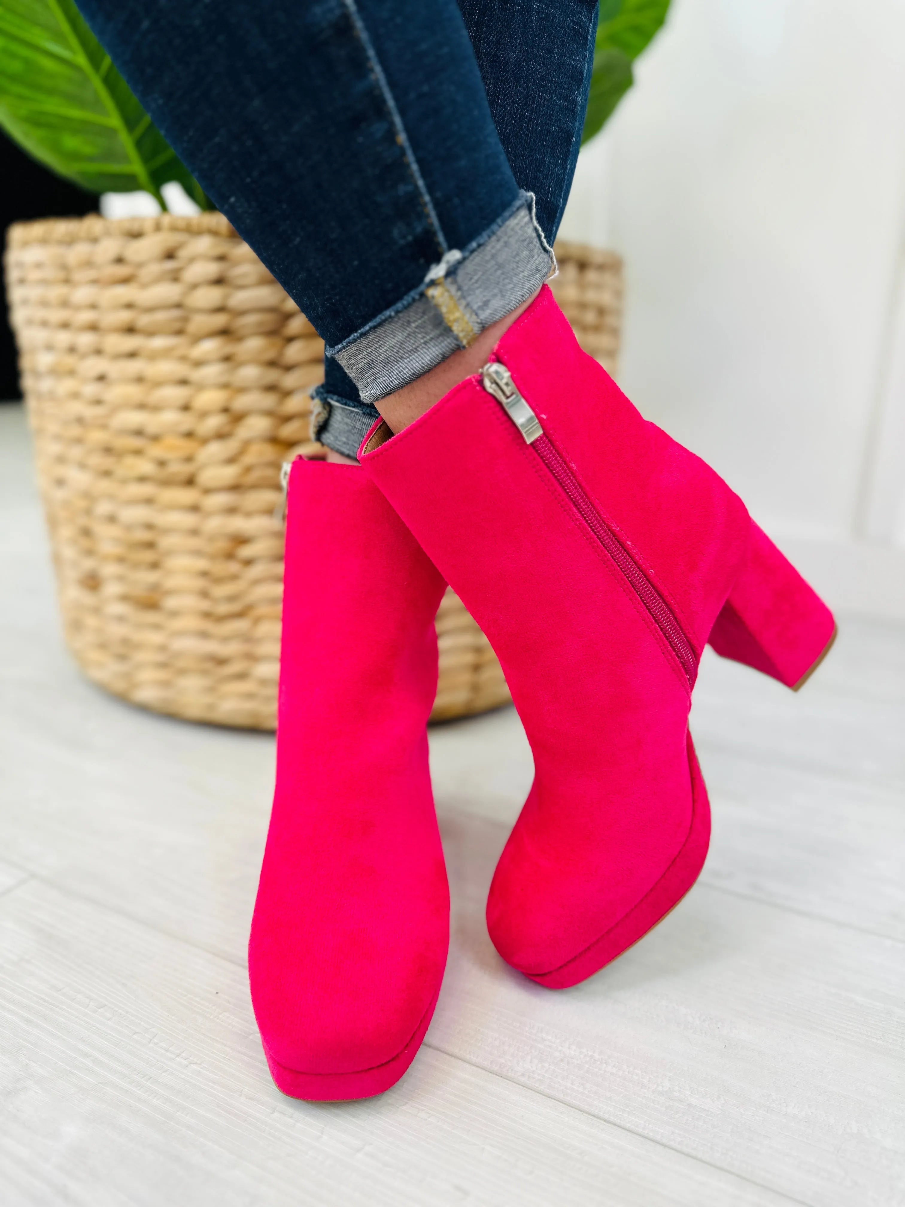 Big Step Booties In Fuchsia Suede