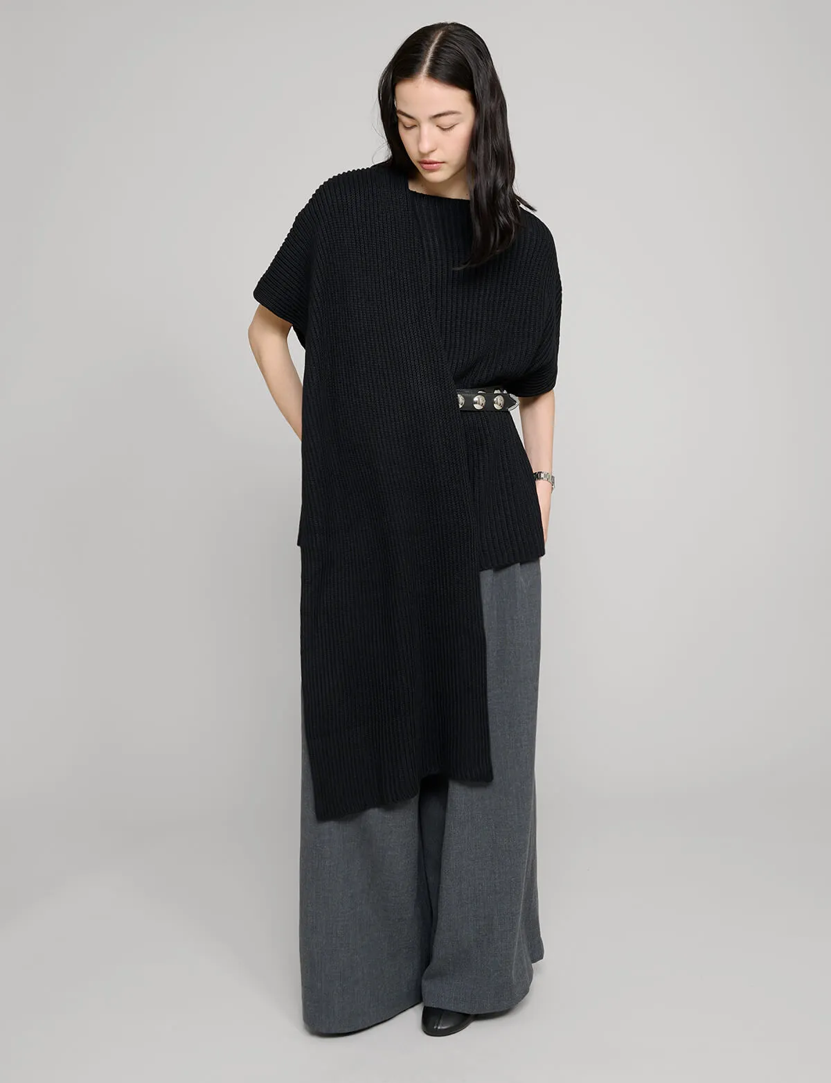 Black Knit Cape Top