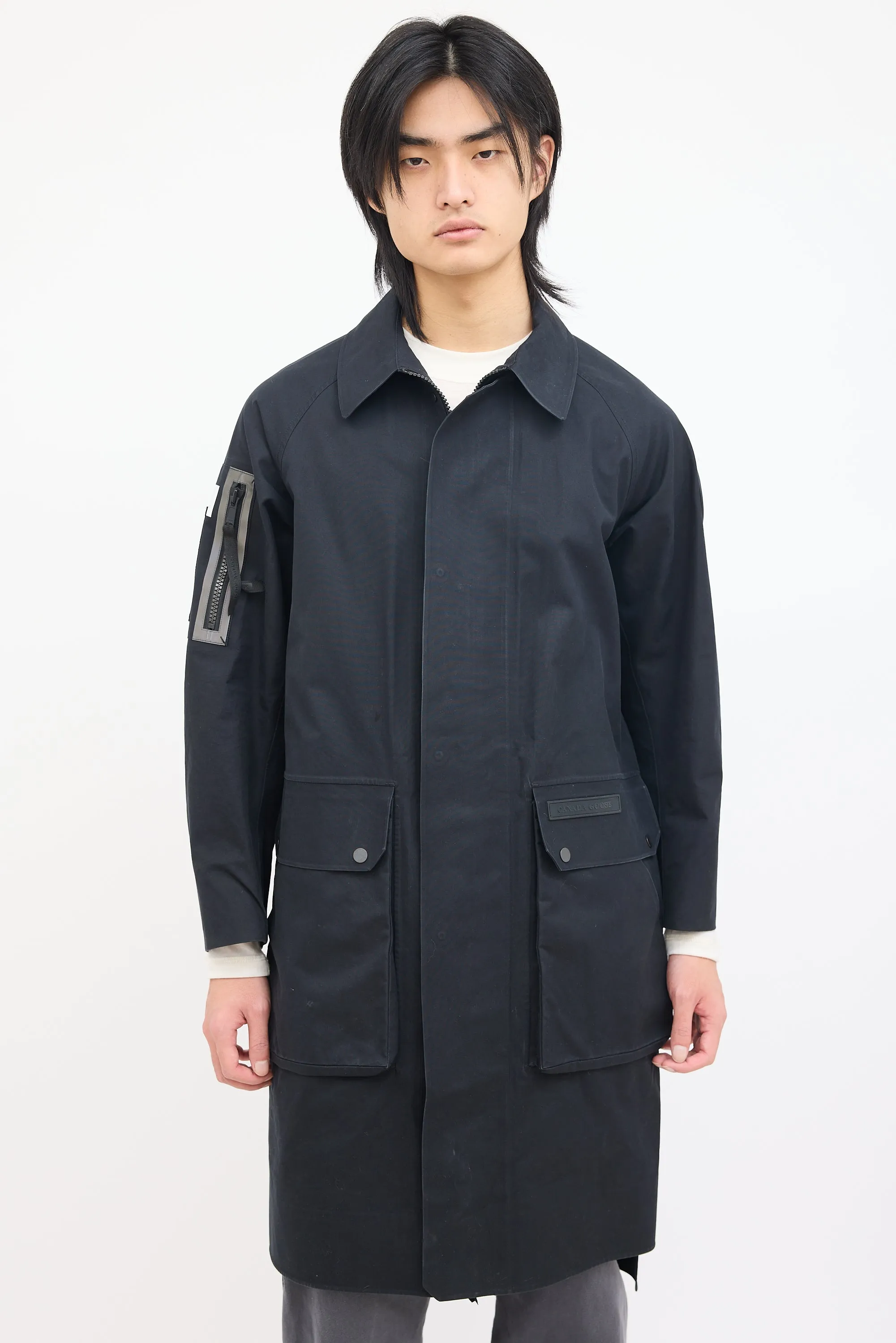 Black Nylon Long Lumen Trench Coat