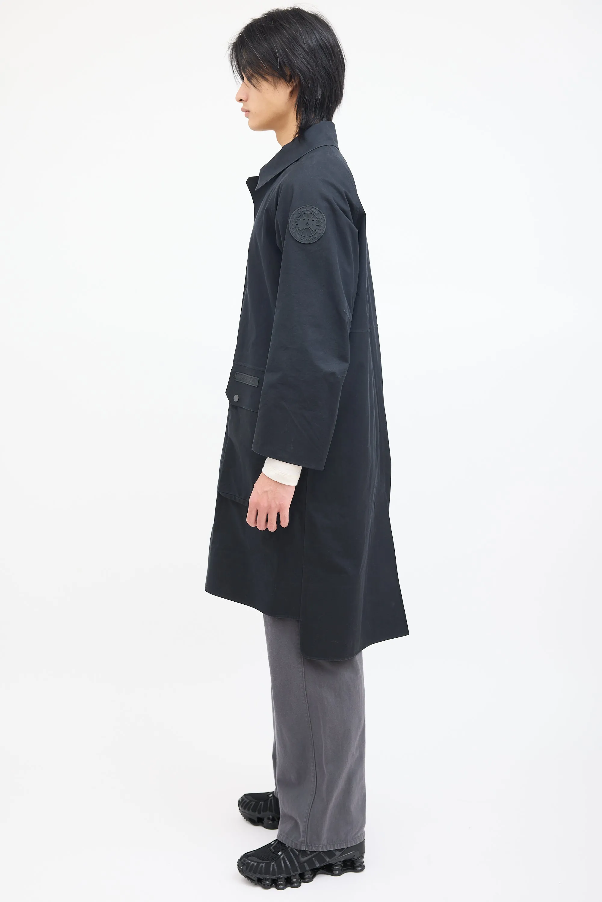 Black Nylon Long Lumen Trench Coat