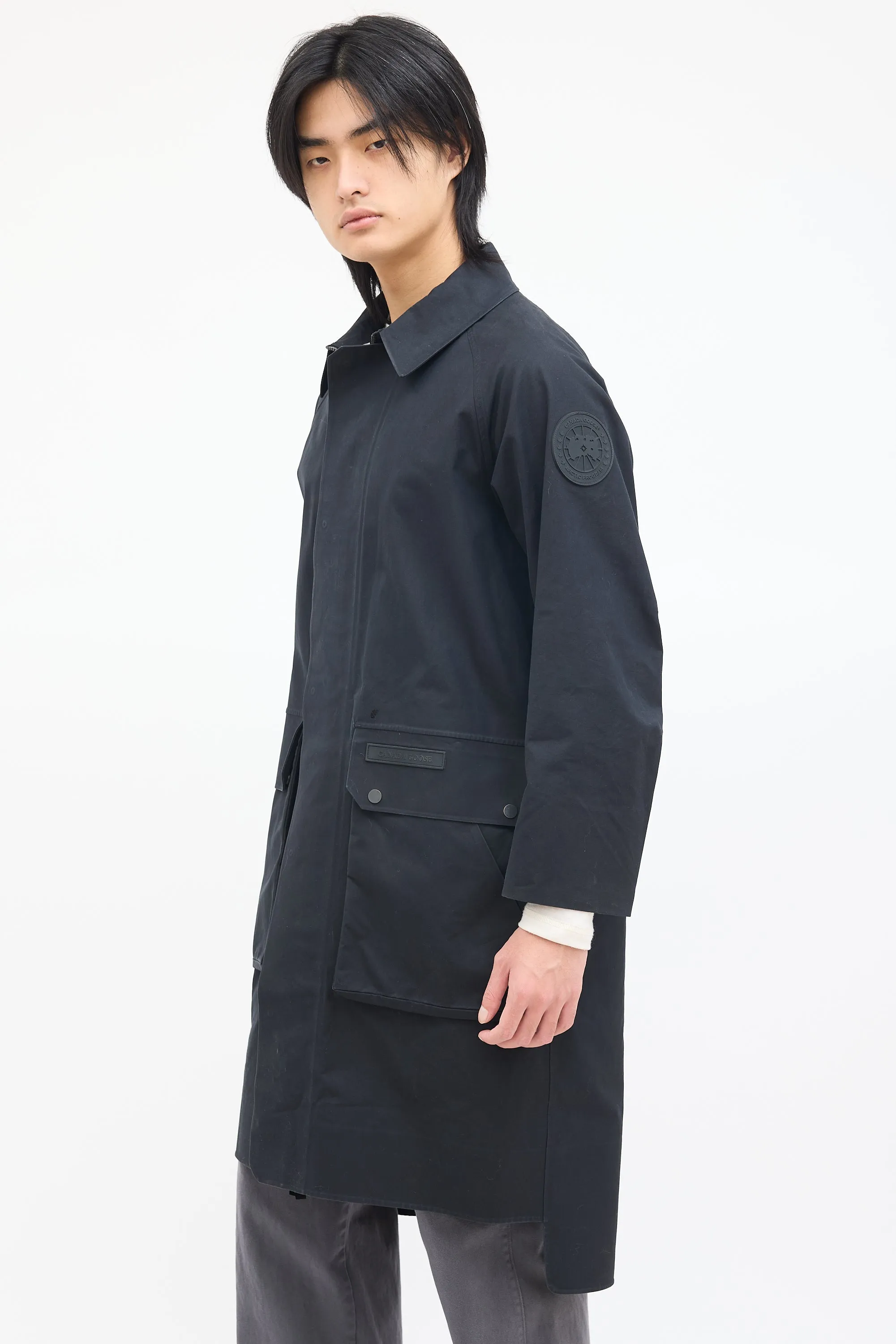 Black Nylon Long Lumen Trench Coat