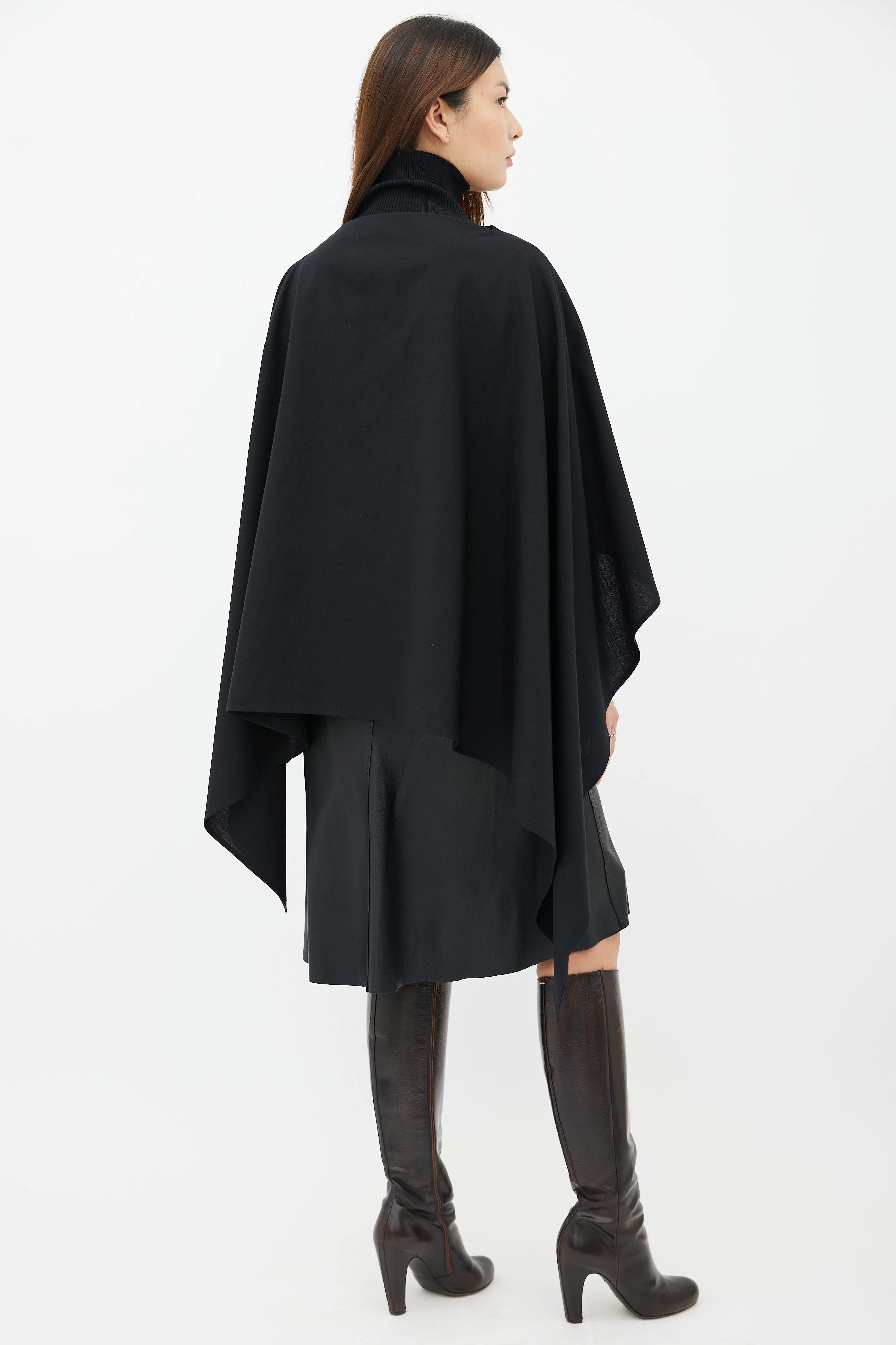 Black Wool Asymmetrical Cape Top