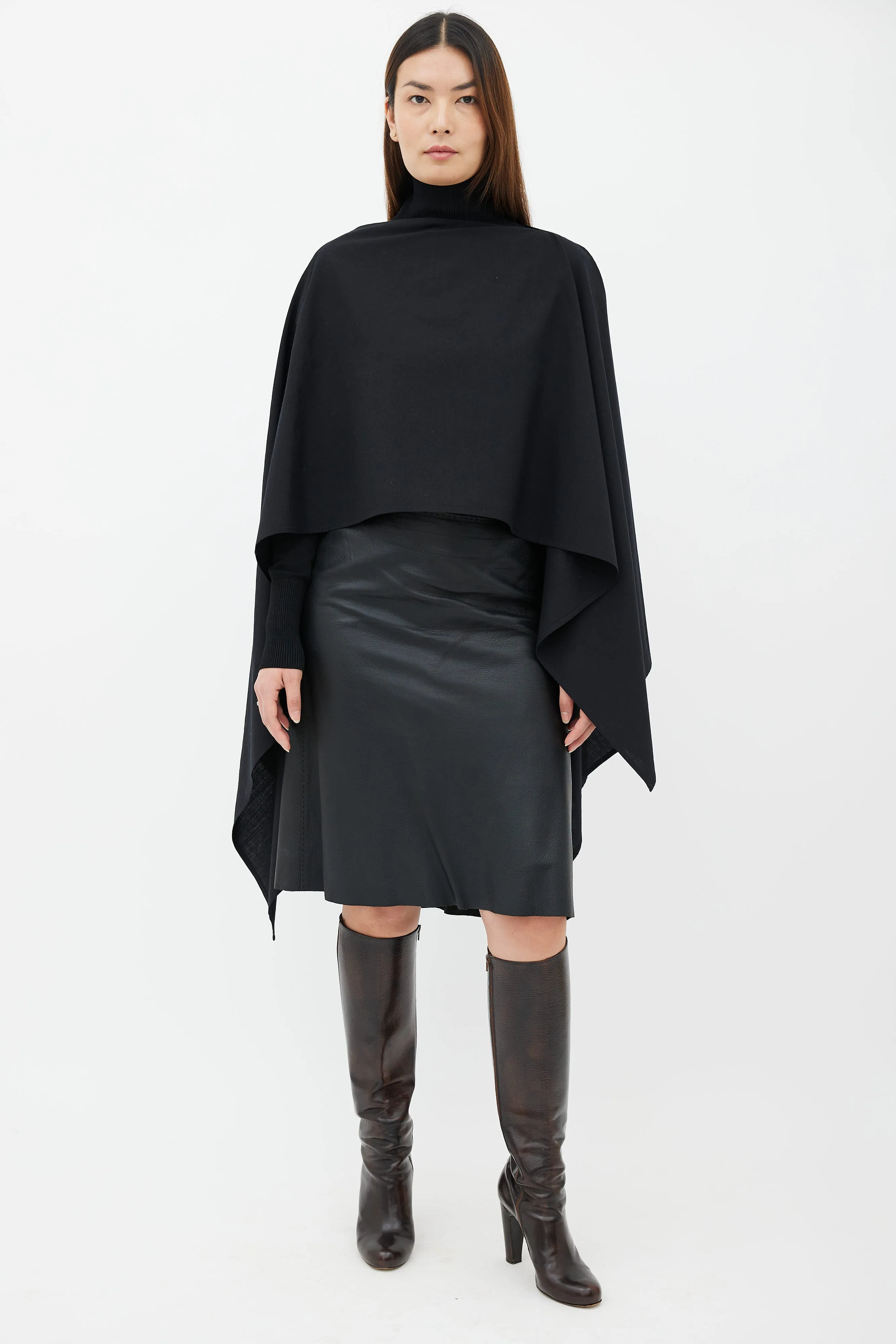 Black Wool Asymmetrical Cape Top