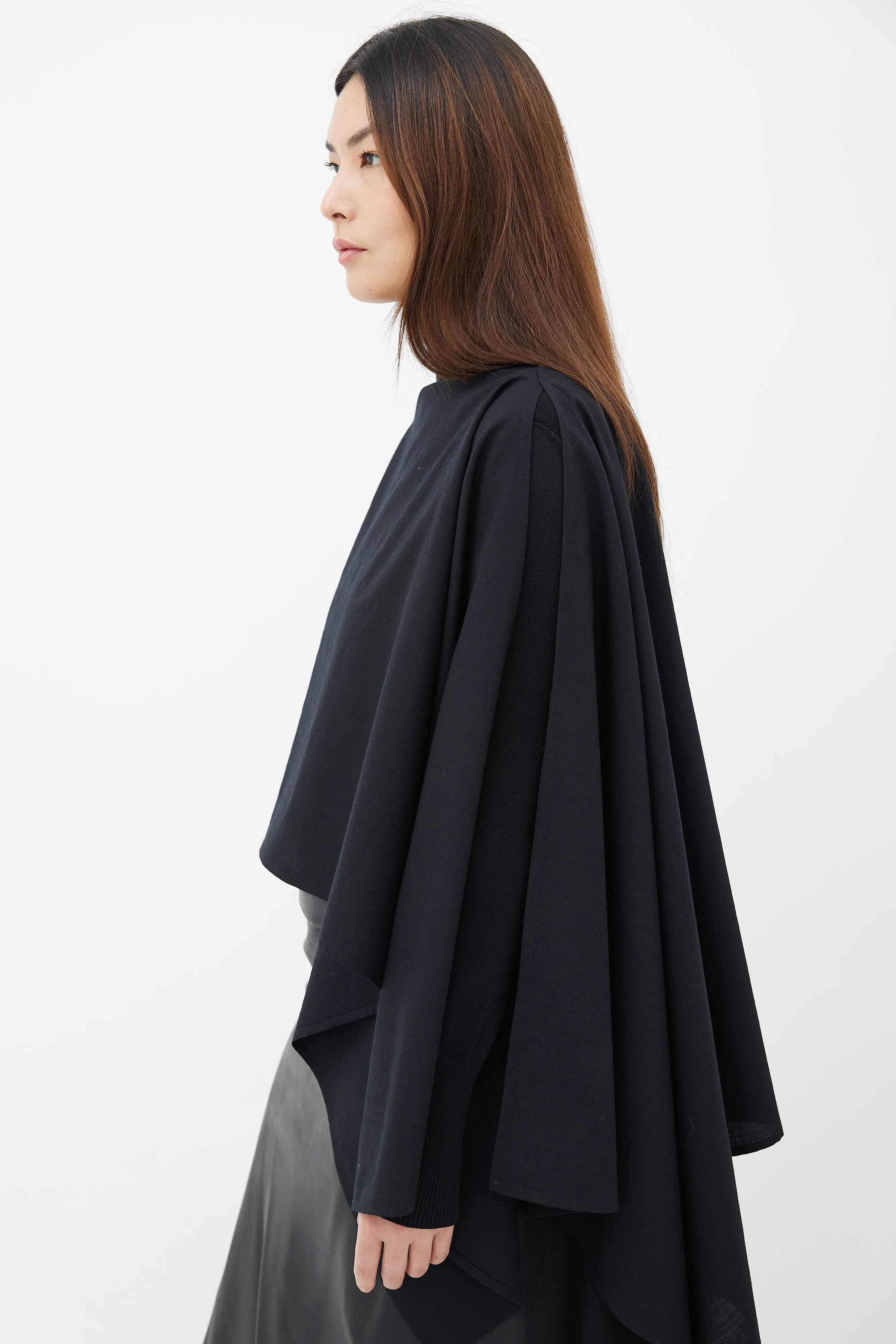 Black Wool Asymmetrical Cape Top