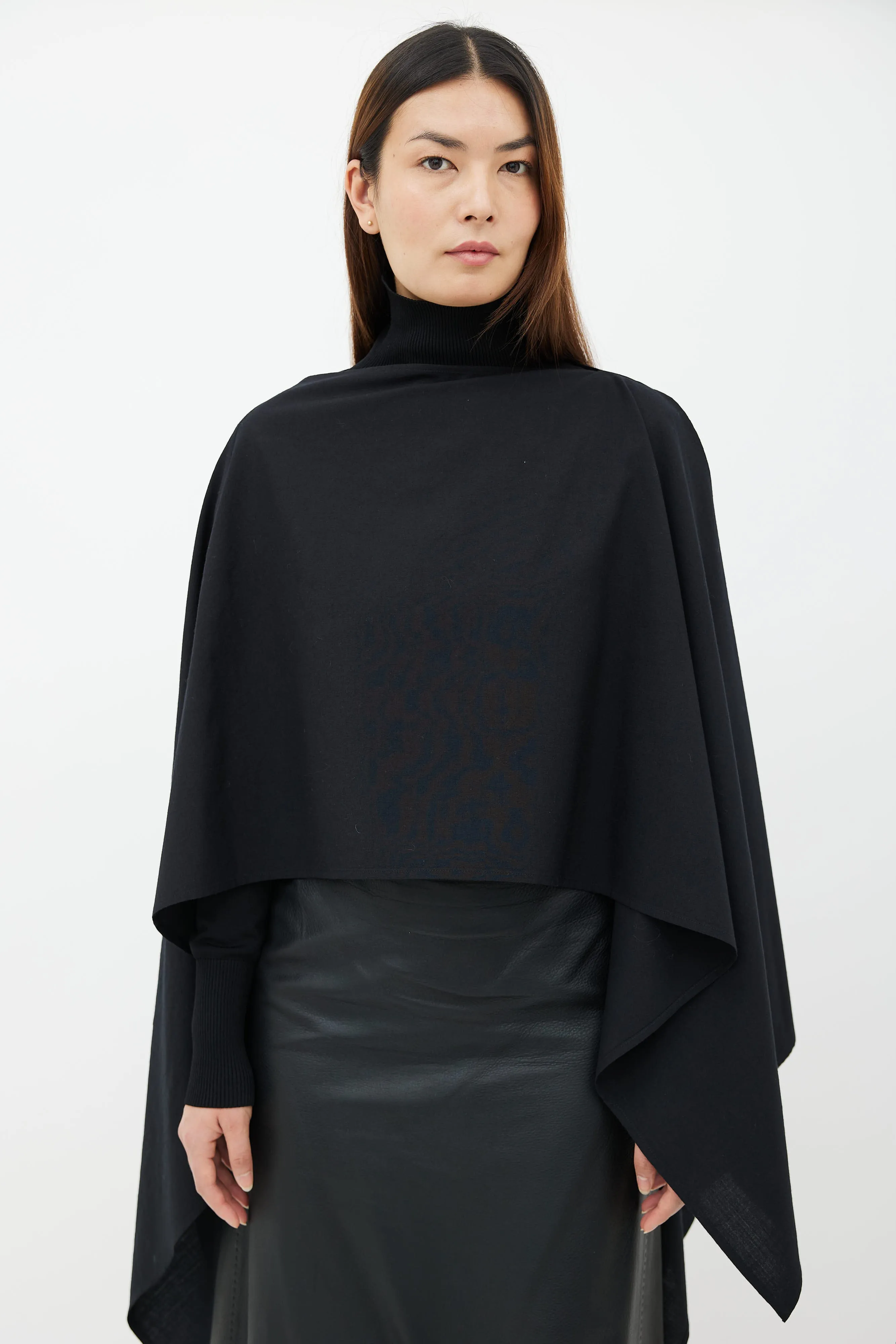 Black Wool Asymmetrical Cape Top