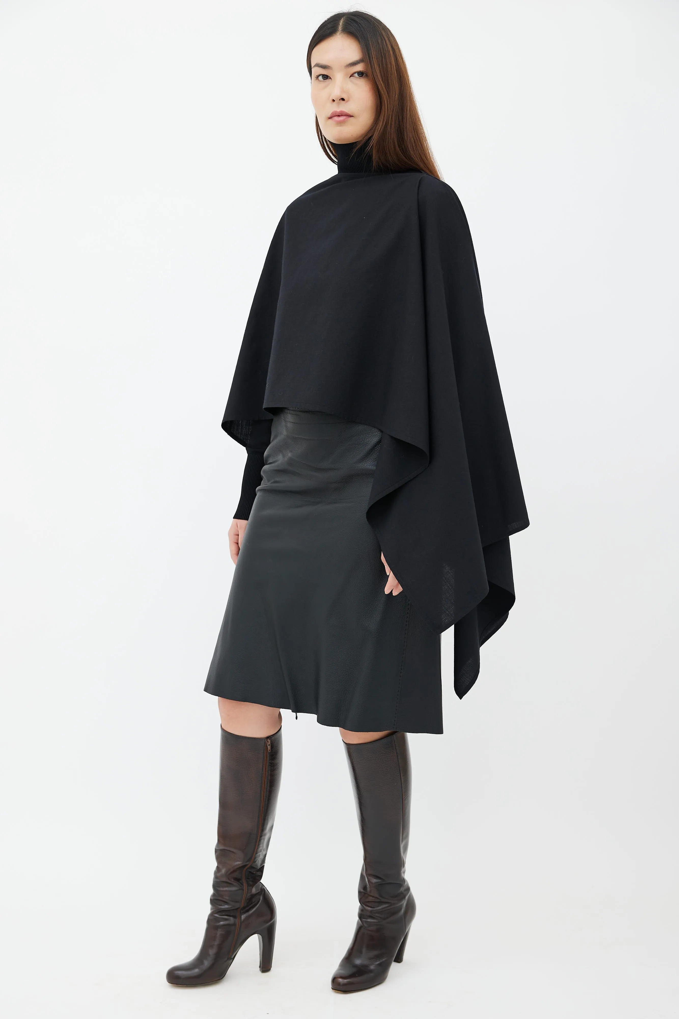 Black Wool Asymmetrical Cape Top