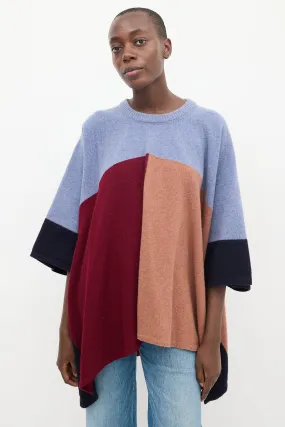 Blue & Multi Wool Colourblock Cape