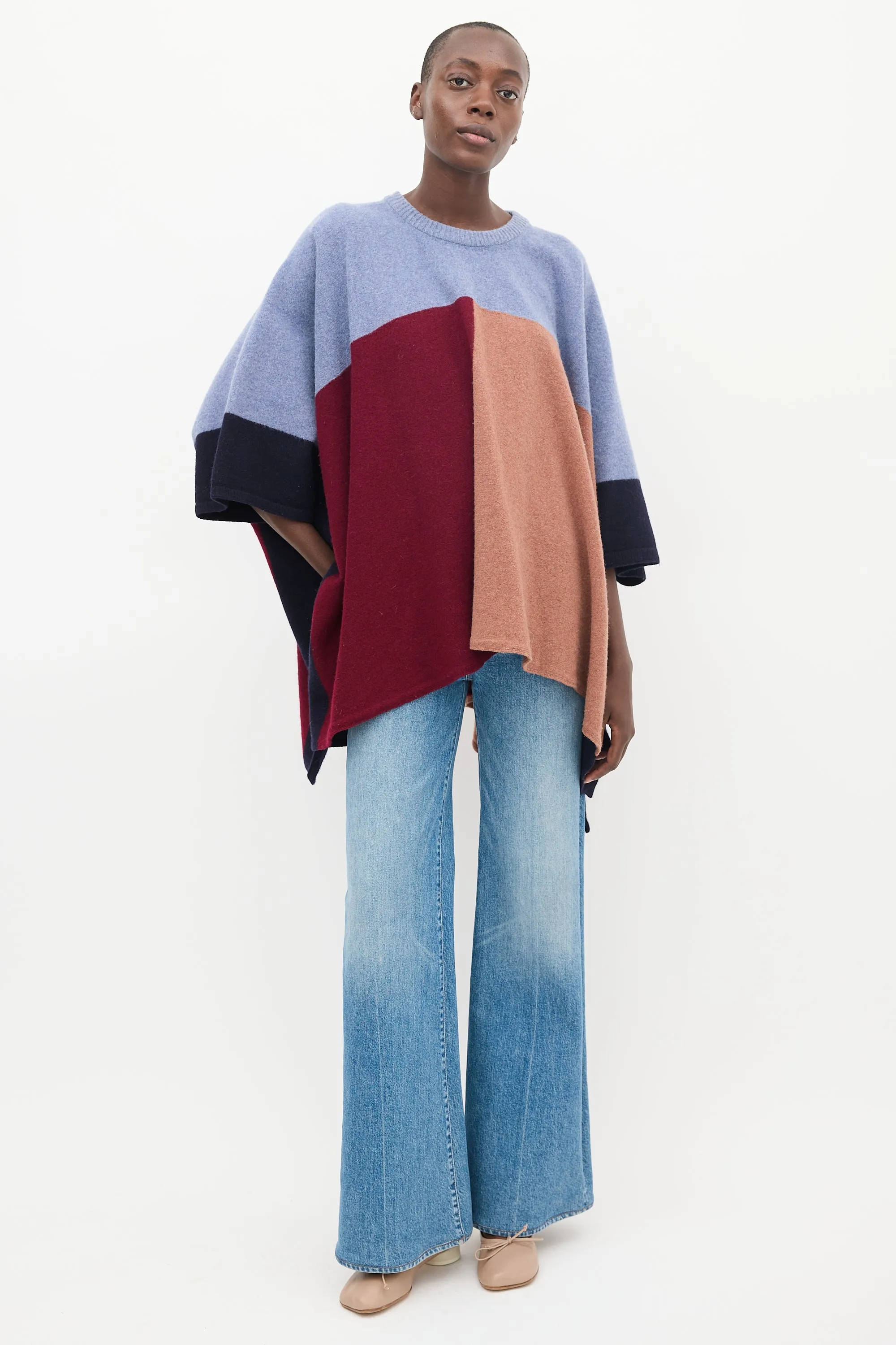 Blue & Multi Wool Colourblock Cape