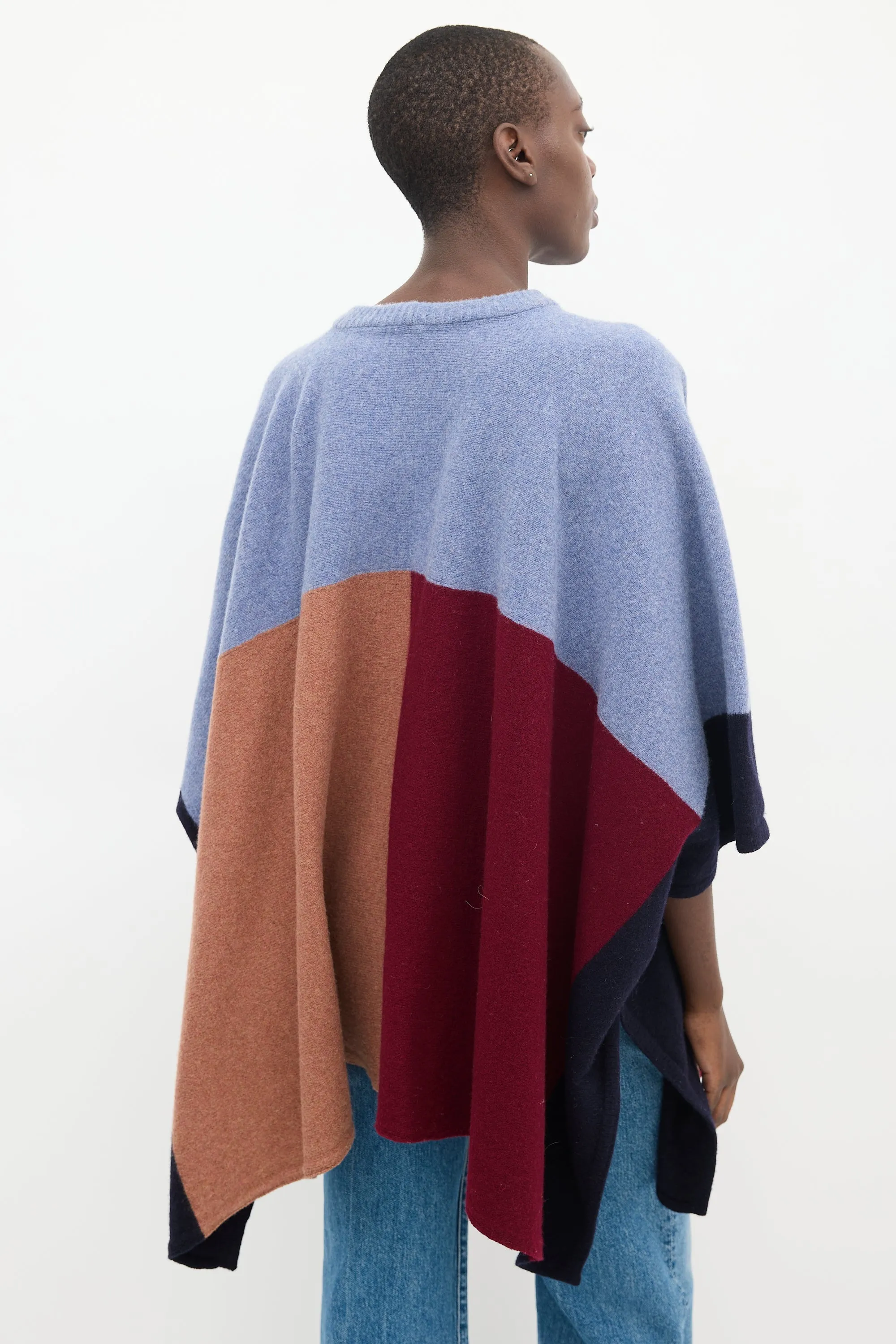 Blue & Multi Wool Colourblock Cape