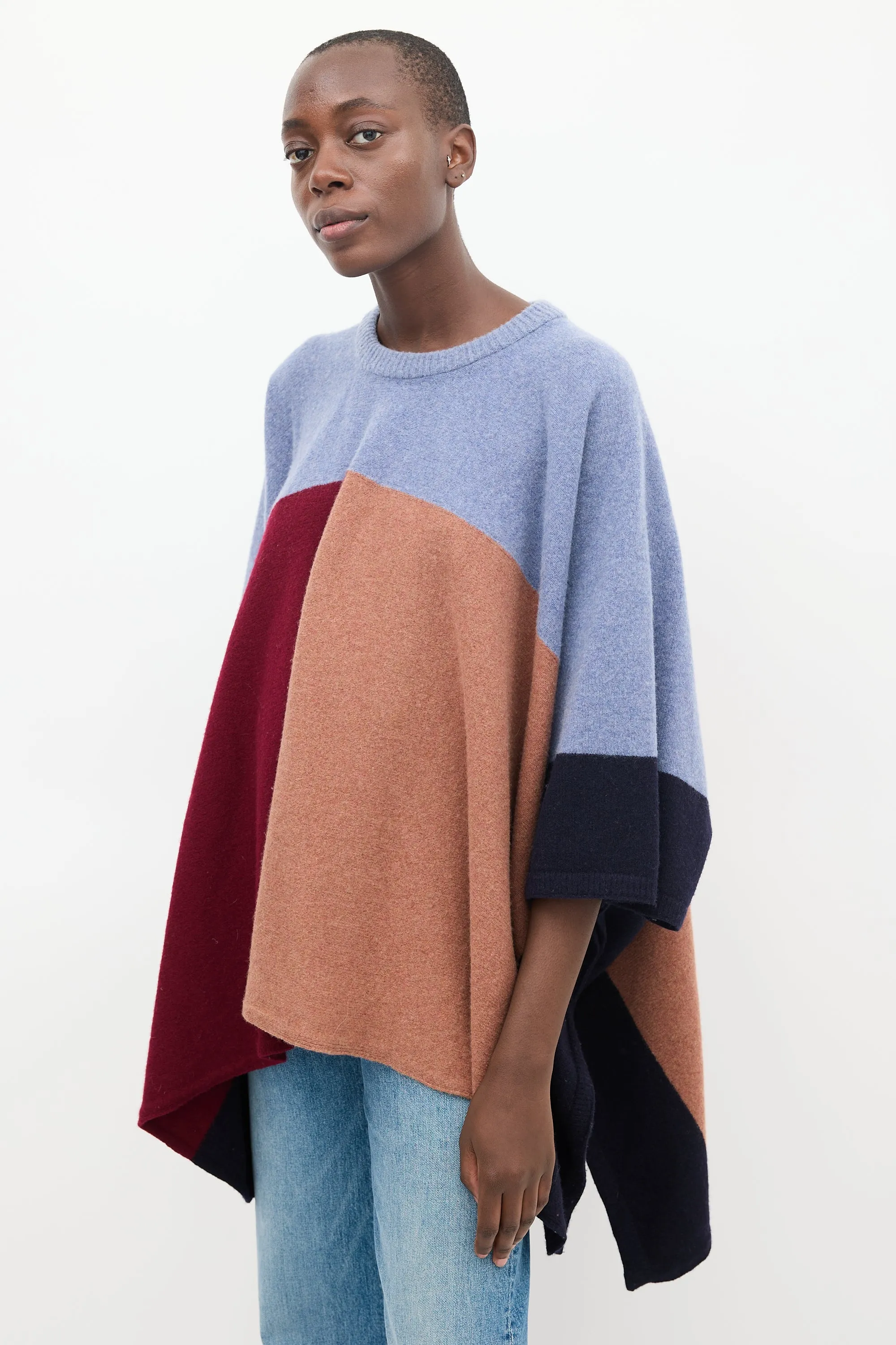 Blue & Multi Wool Colourblock Cape