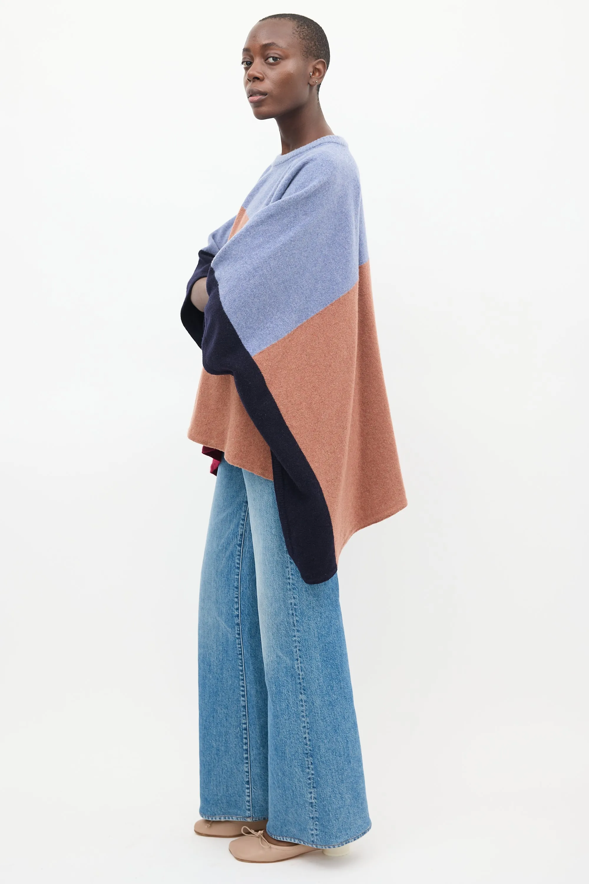 Blue & Multi Wool Colourblock Cape