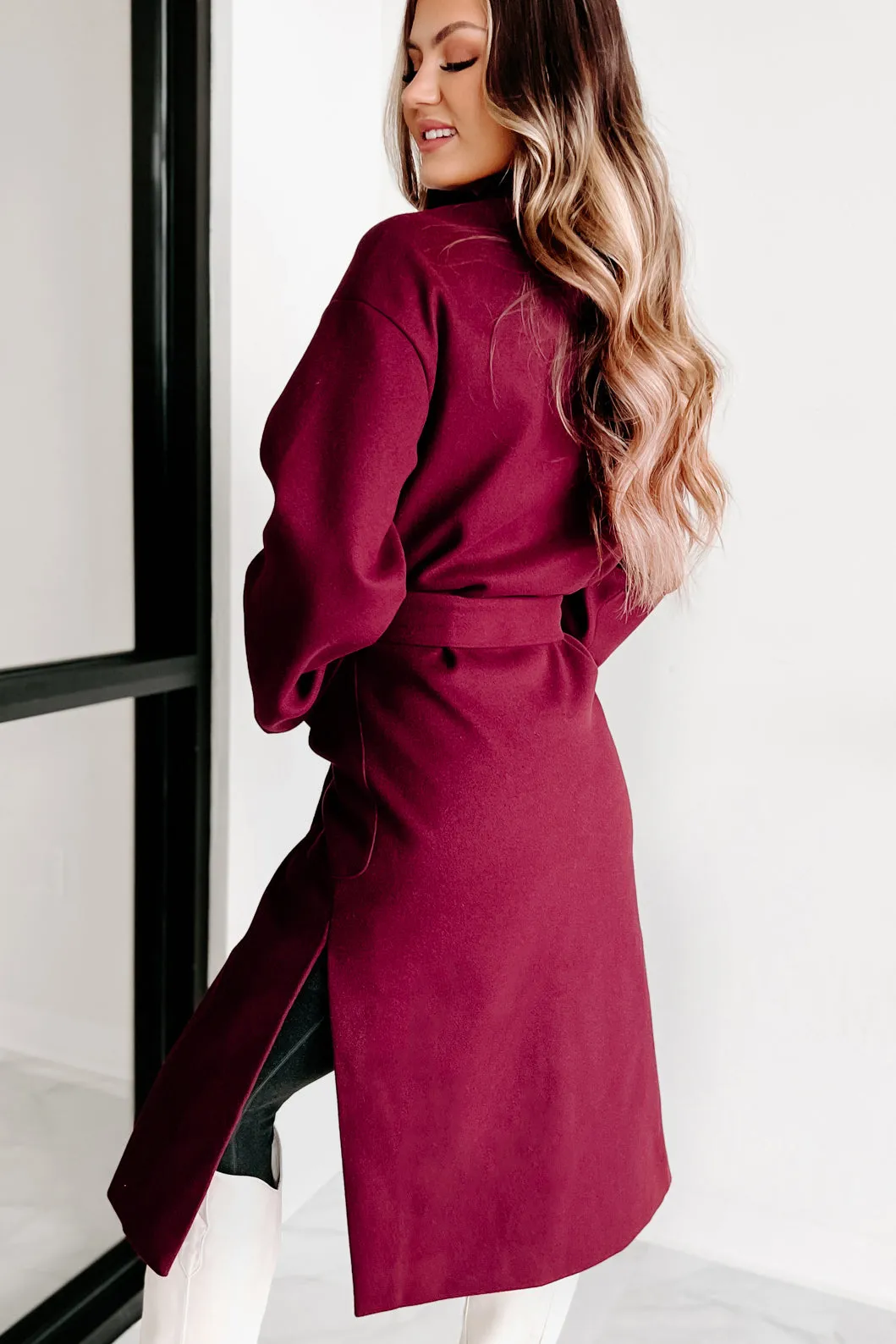 Braving The Cold Belted Trench Coat (Burgundy)