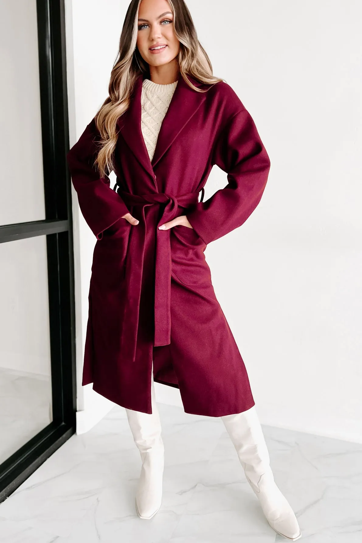 Braving The Cold Belted Trench Coat (Burgundy)