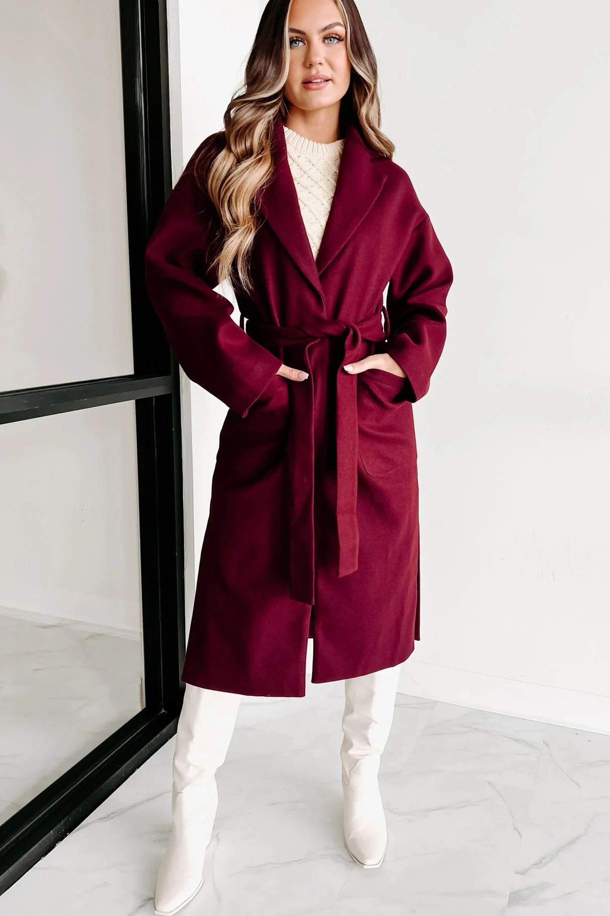 Braving The Cold Belted Trench Coat (Burgundy)