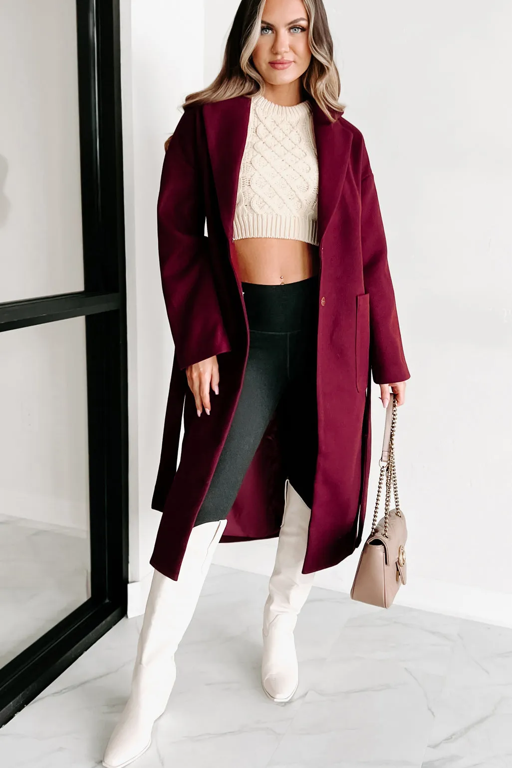 Braving The Cold Belted Trench Coat (Burgundy)