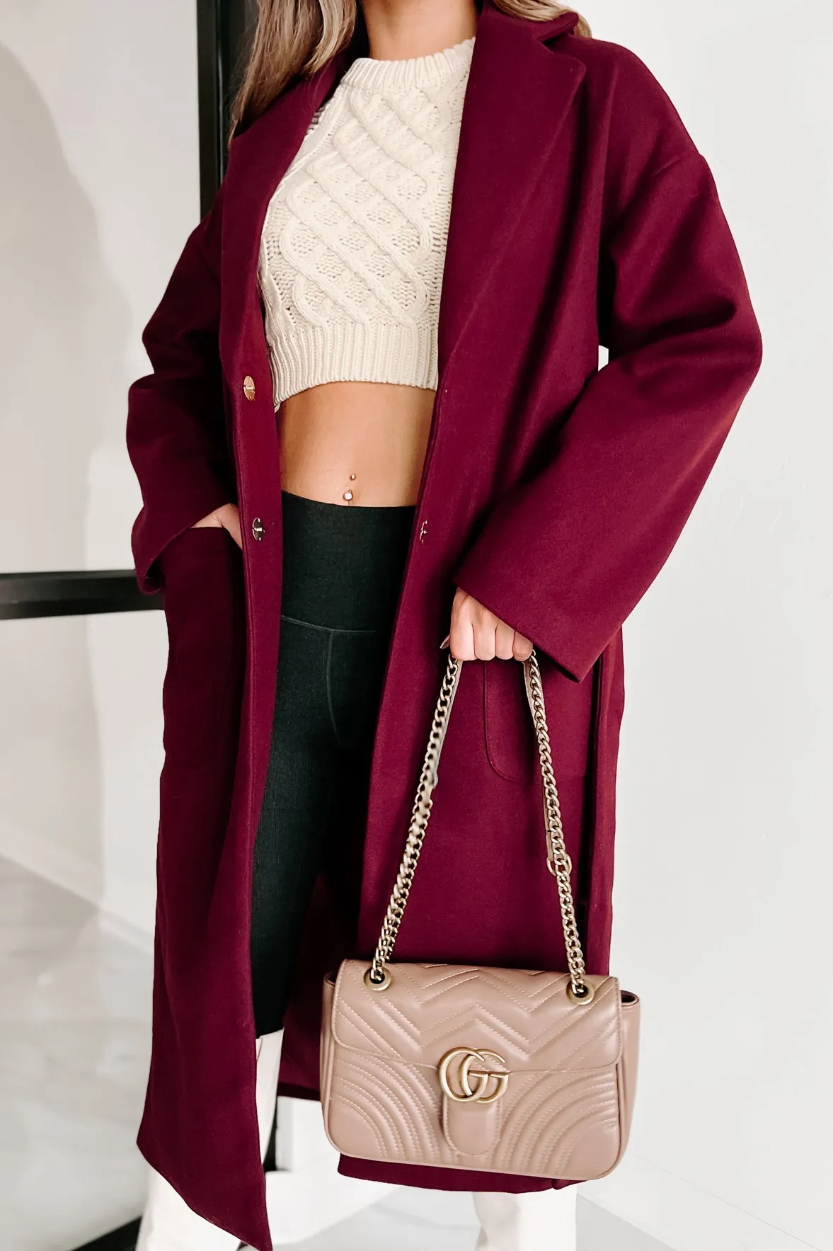 Braving The Cold Belted Trench Coat (Burgundy)