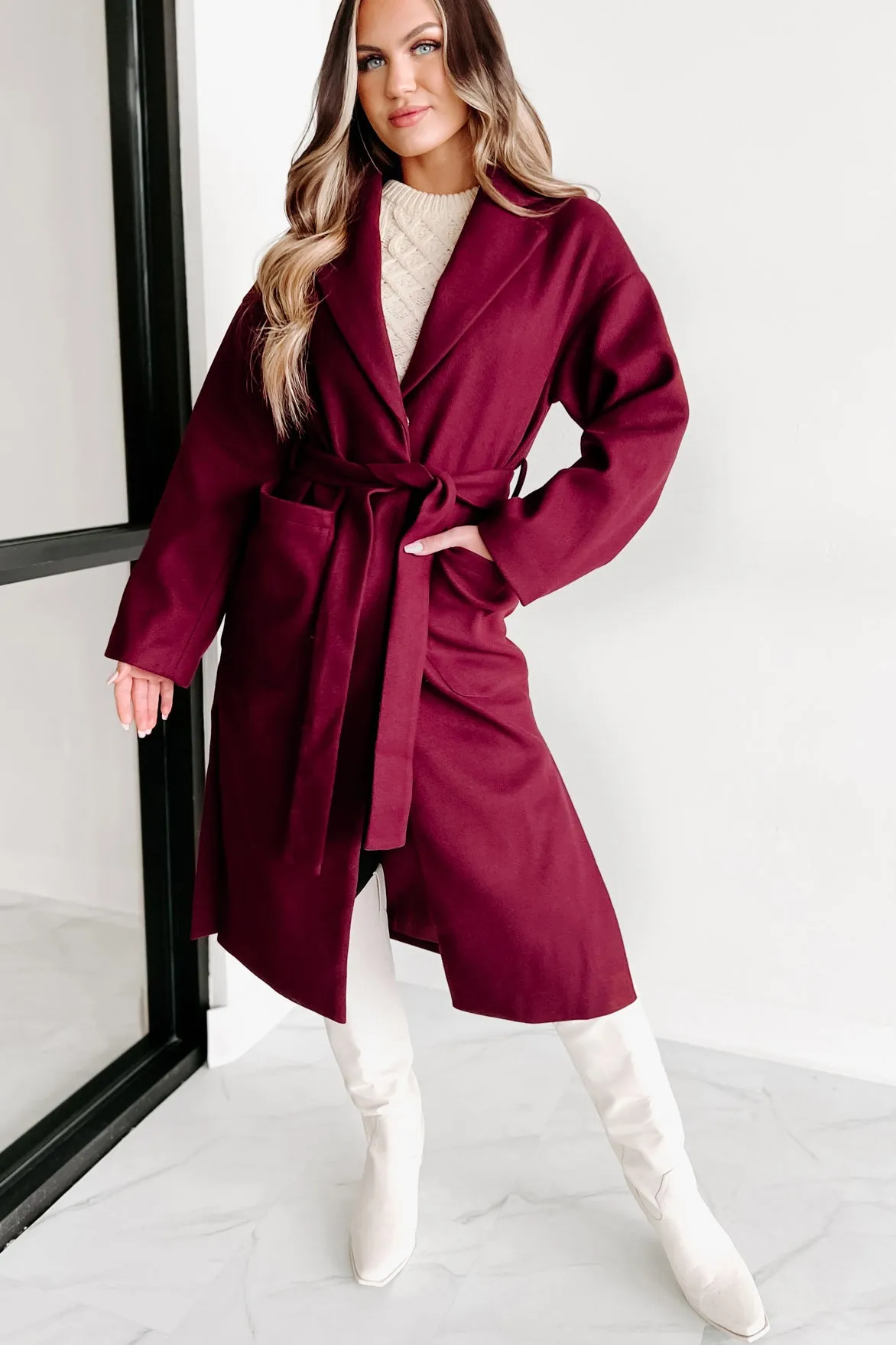 Braving The Cold Belted Trench Coat (Burgundy)