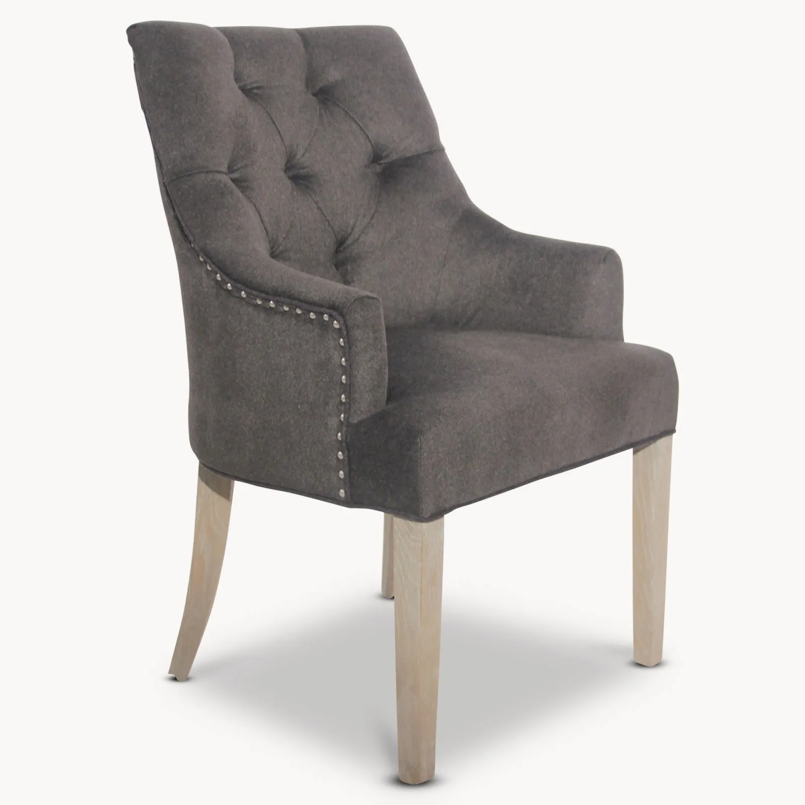 Brushed Charcoal Wool Carver Dining Chair