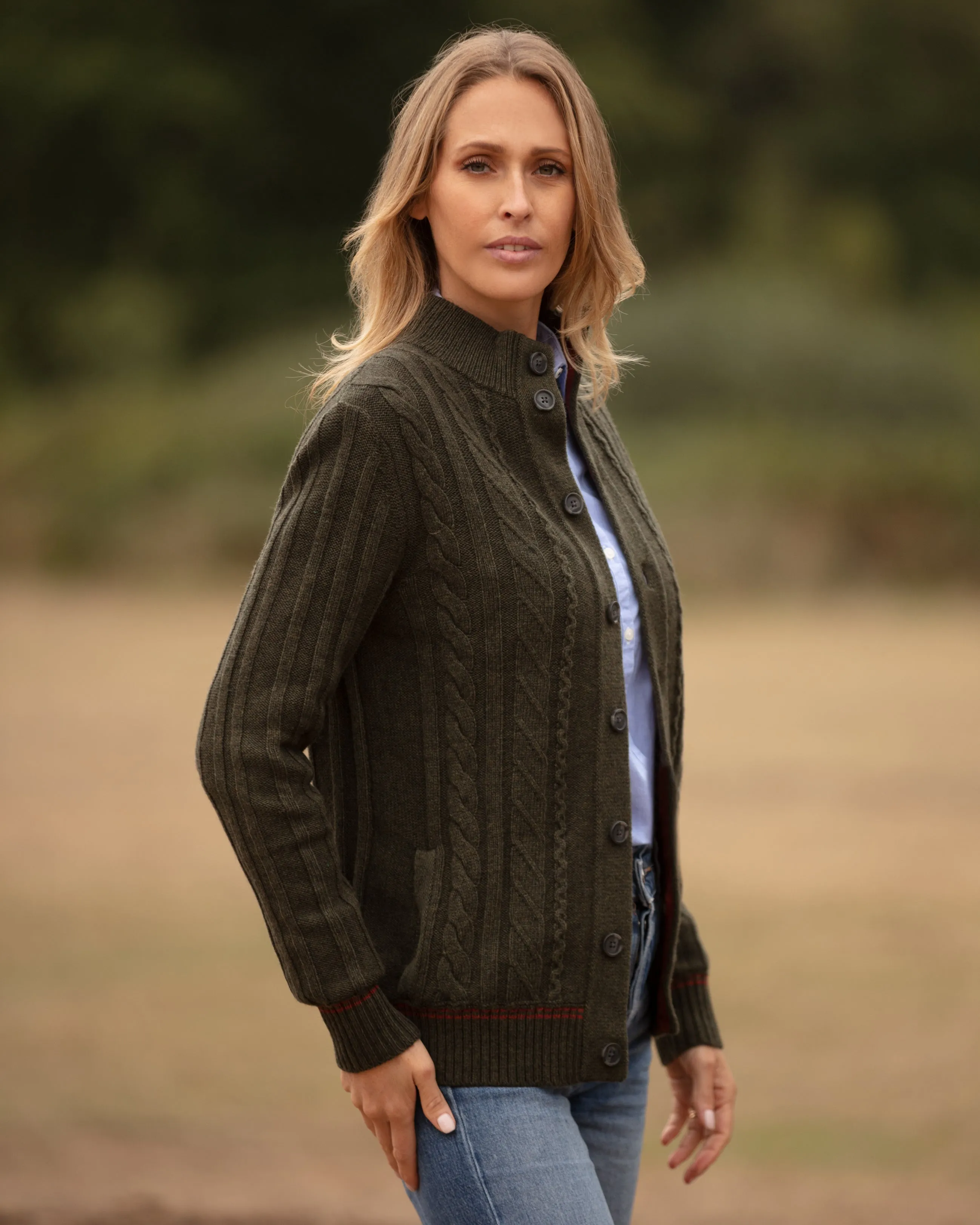 Cable Knit Cardigan - Dark Forest