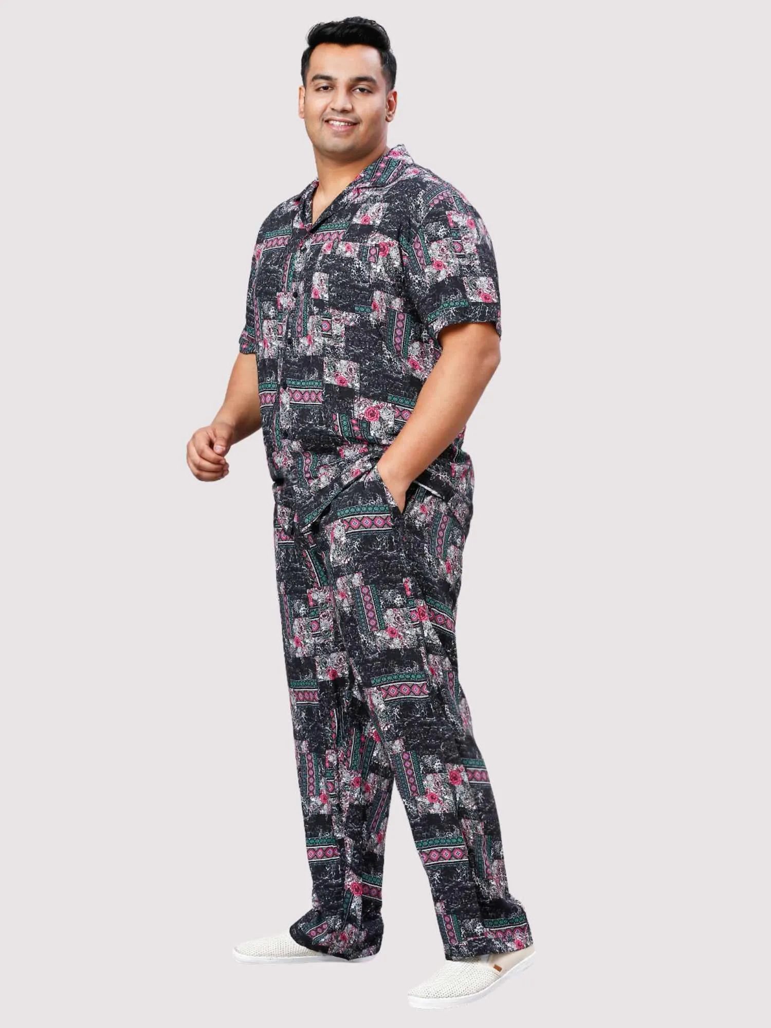 Carbon Pattern Digital Printed Full Co-ords Set Men's Plus Size