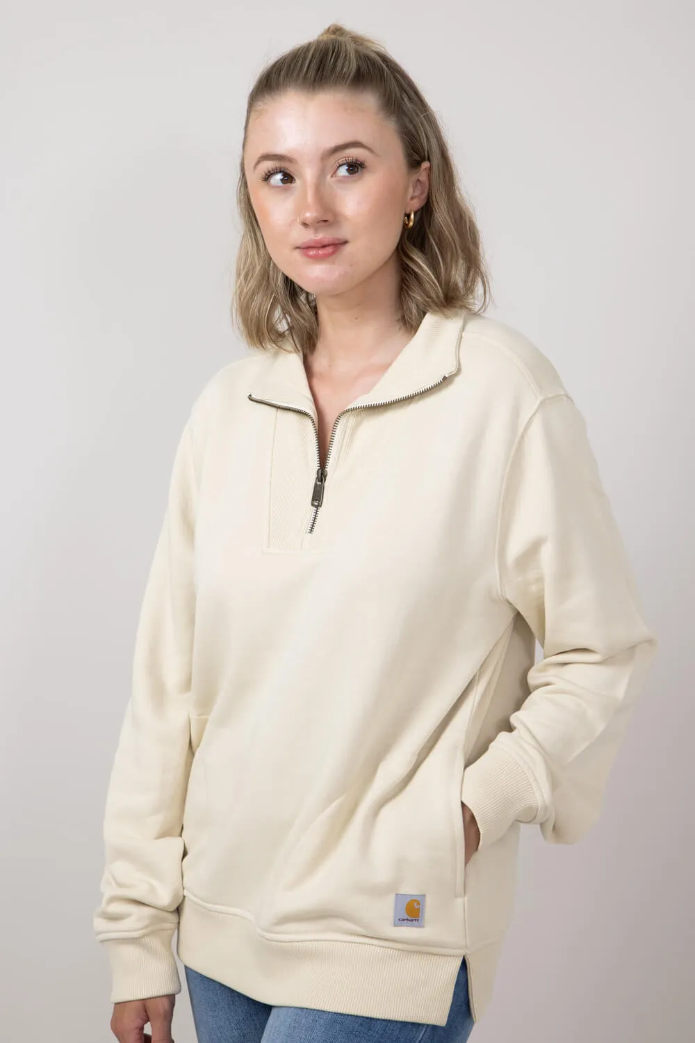 Carhartt Relaxed Fit Tencel Half Zip Sweatshirt for Women in Oat Milk | 106451-A16